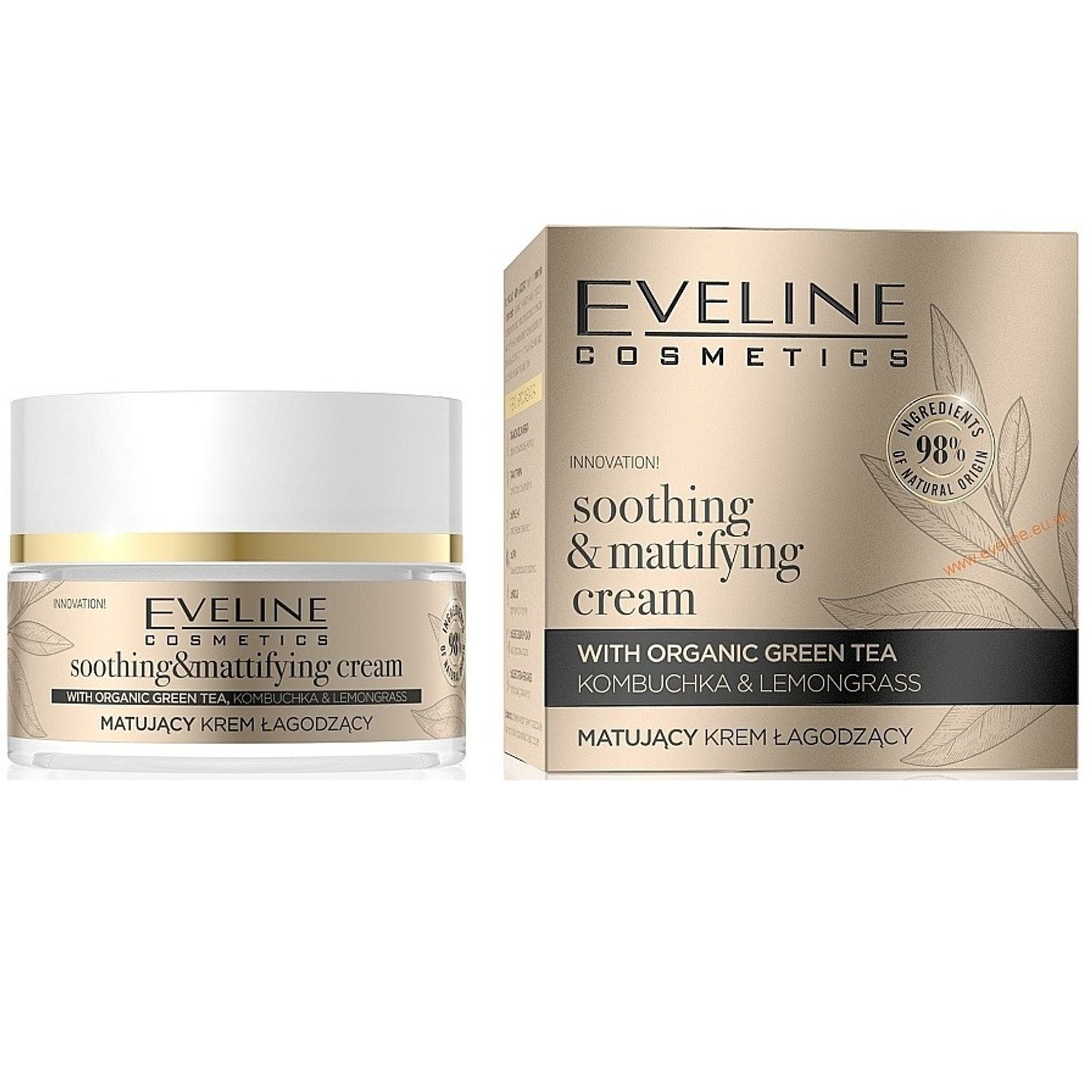 Crema de fata matifianta si calmanta Eveline Organic Gold Soothing & Mattifying Cream, 50 ml fotografia produsului