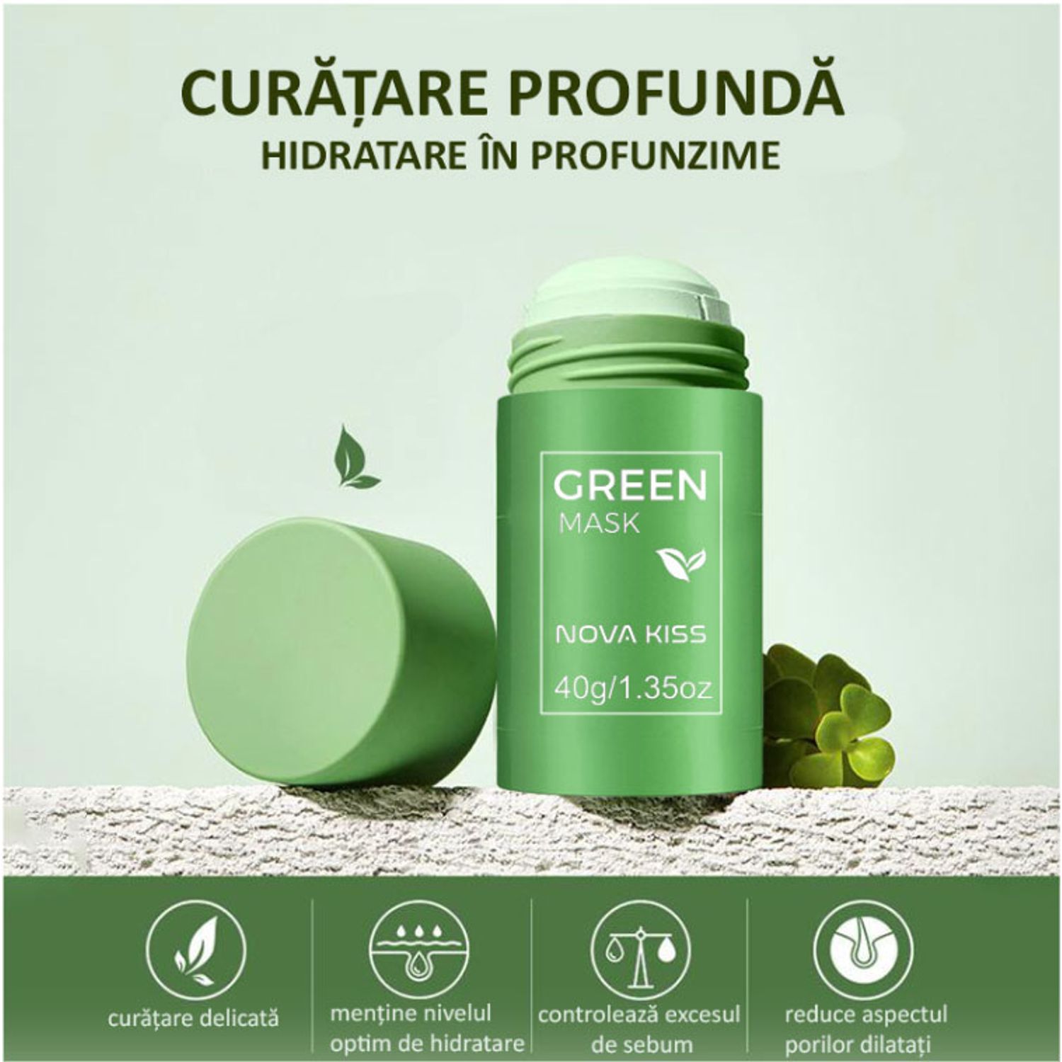 Masca stick NOVA KISS&reg; cu extract de Ceai Verde și Argila, impotriva Acneei, Excesului de Sebum, Anti Puncte Negre, 40 g fotografia produsului View 2 L