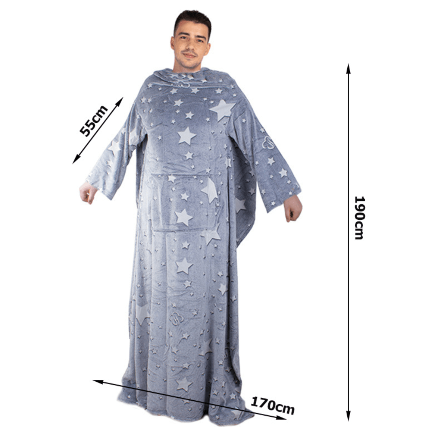 Patura din material pufos, cu maneci si buzunare, unisex, moale si confortabila, 190 x 170 cm - Gri fotografia produsului View 2 L