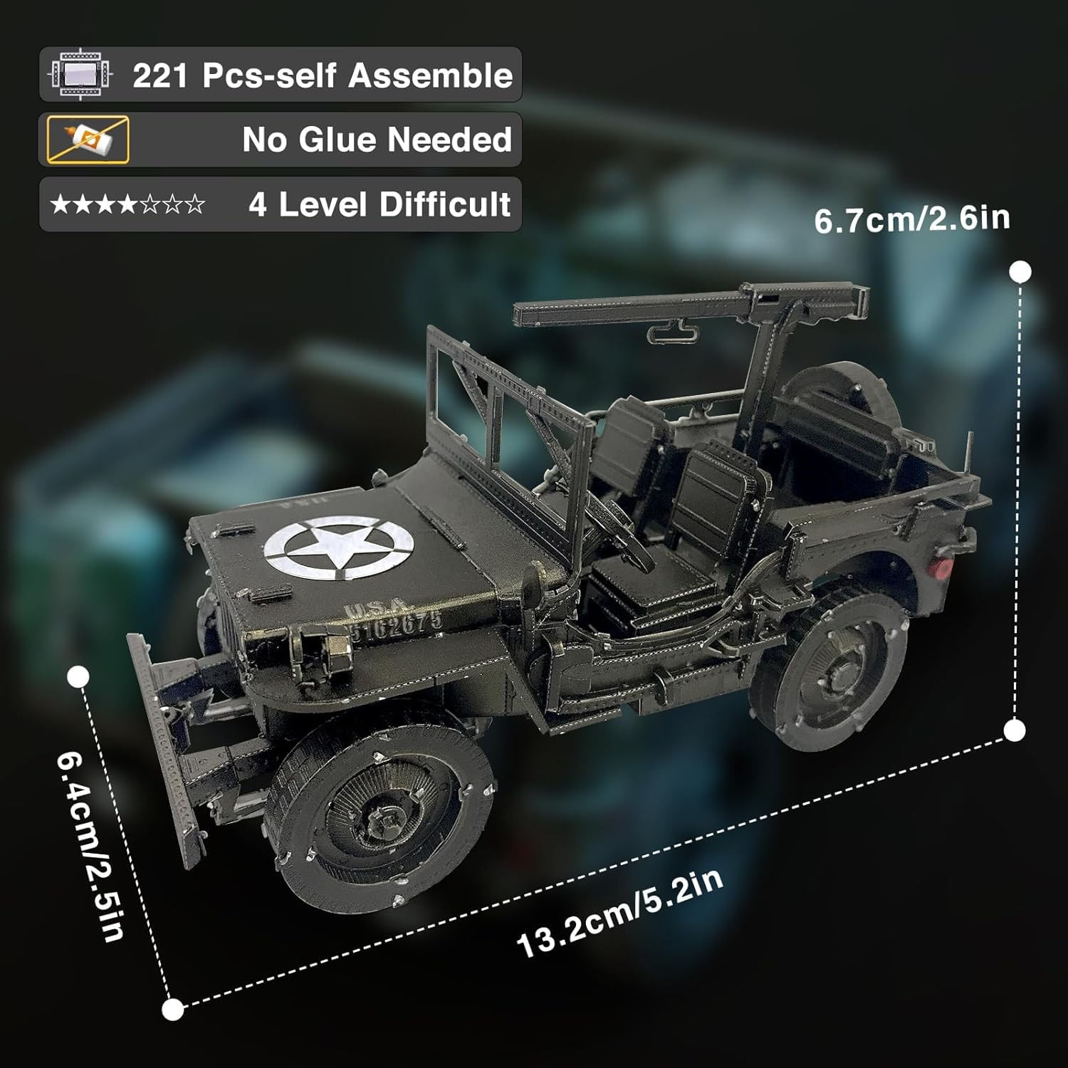 Puzzle 3D Piececool, Masina Militara Willys MB, Metal, 221 piese fotografia produsului View 5 L
