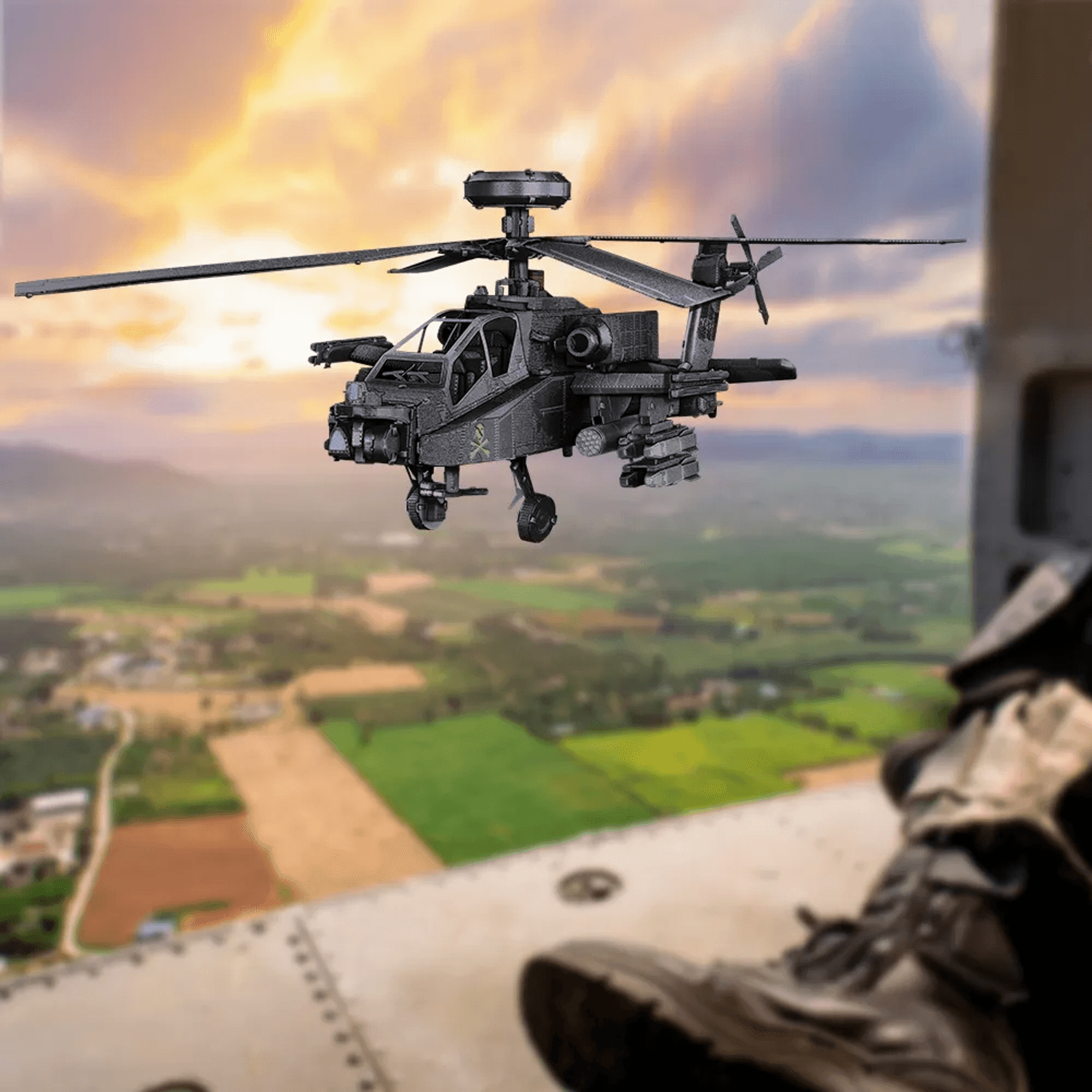 Puzzle 3D Piececool, Elicopter AH-64 Apache, Metal, 145 piese fotografia produsului View 2 L