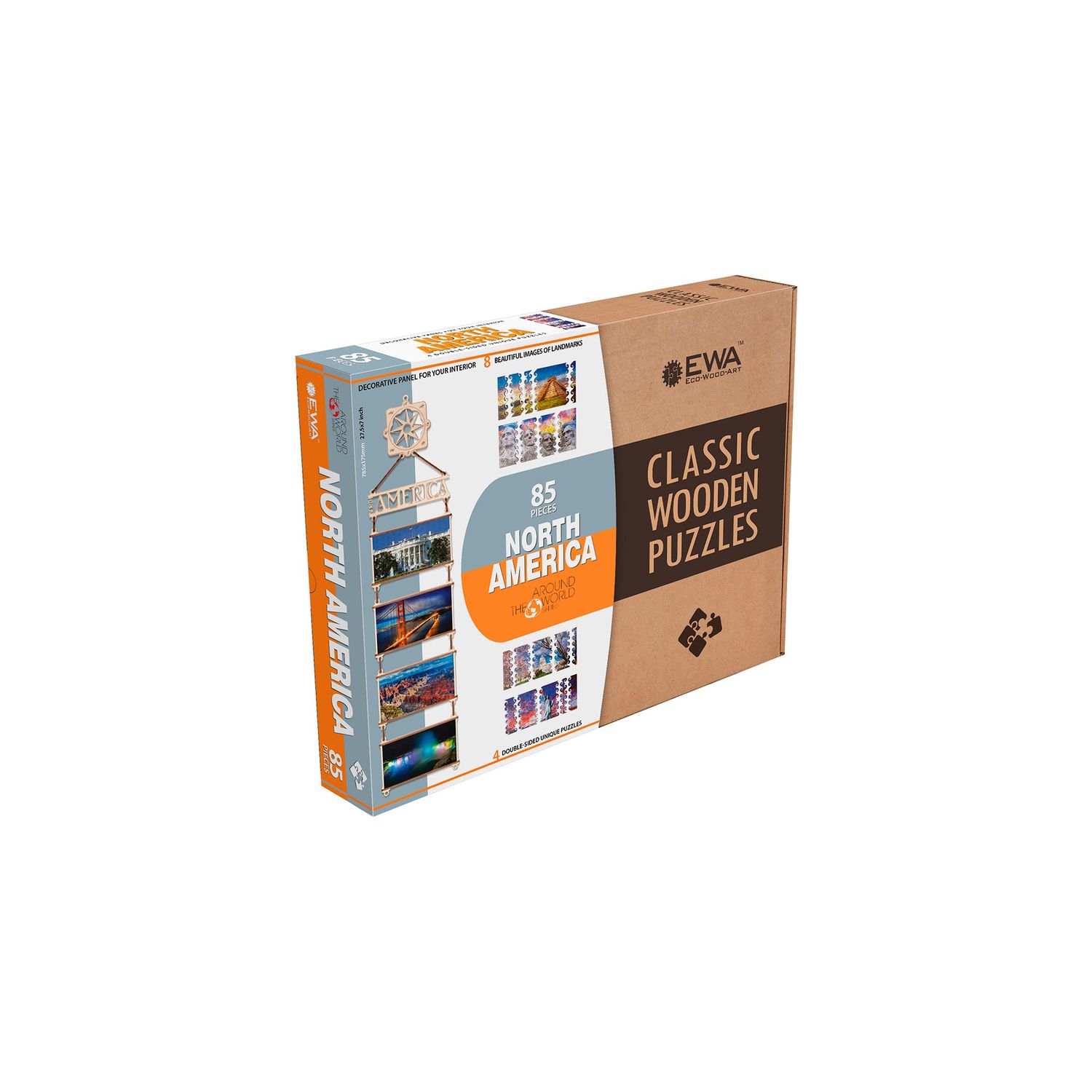 Puzzle 2D, America de Nord,  EWA, lemn, 85 piese fotografia produsului View 3 L