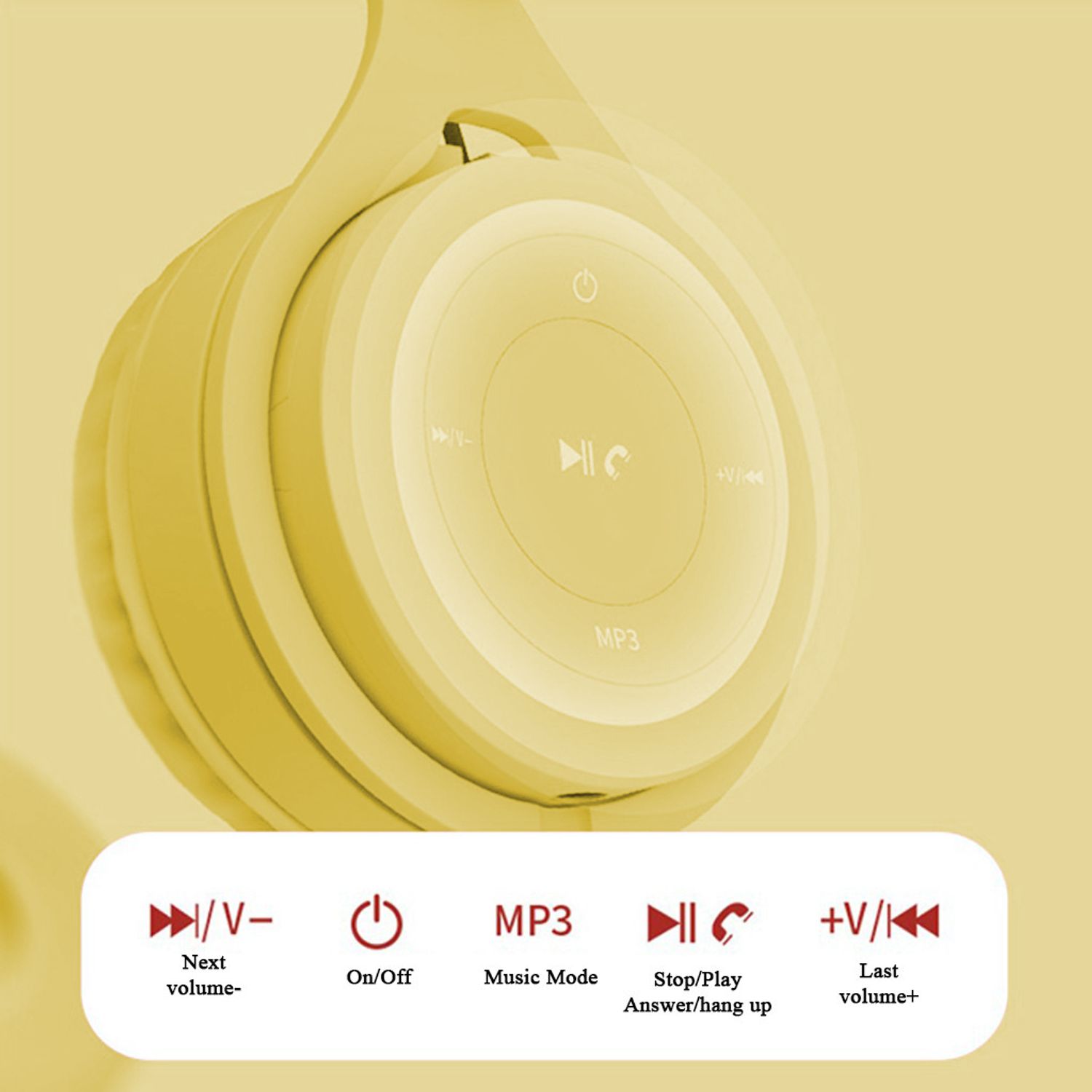 Casti wireless MRG MYO8, Handsfree, Cu bluetooth, Galben fotografia produsului View 2 L