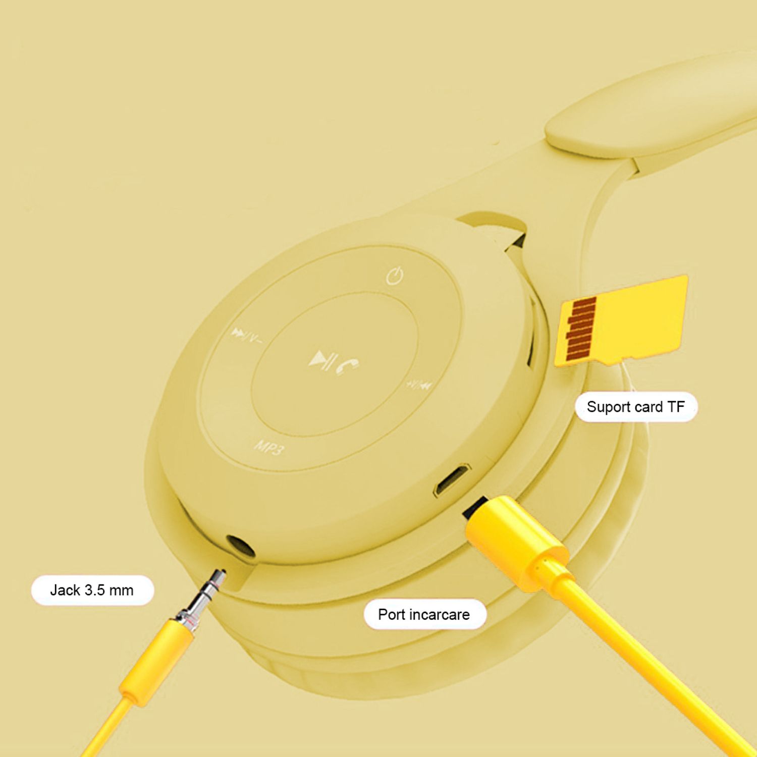 Casti wireless MRG MYO8, Handsfree, Cu bluetooth, Galben fotografia produsului View 3 L
