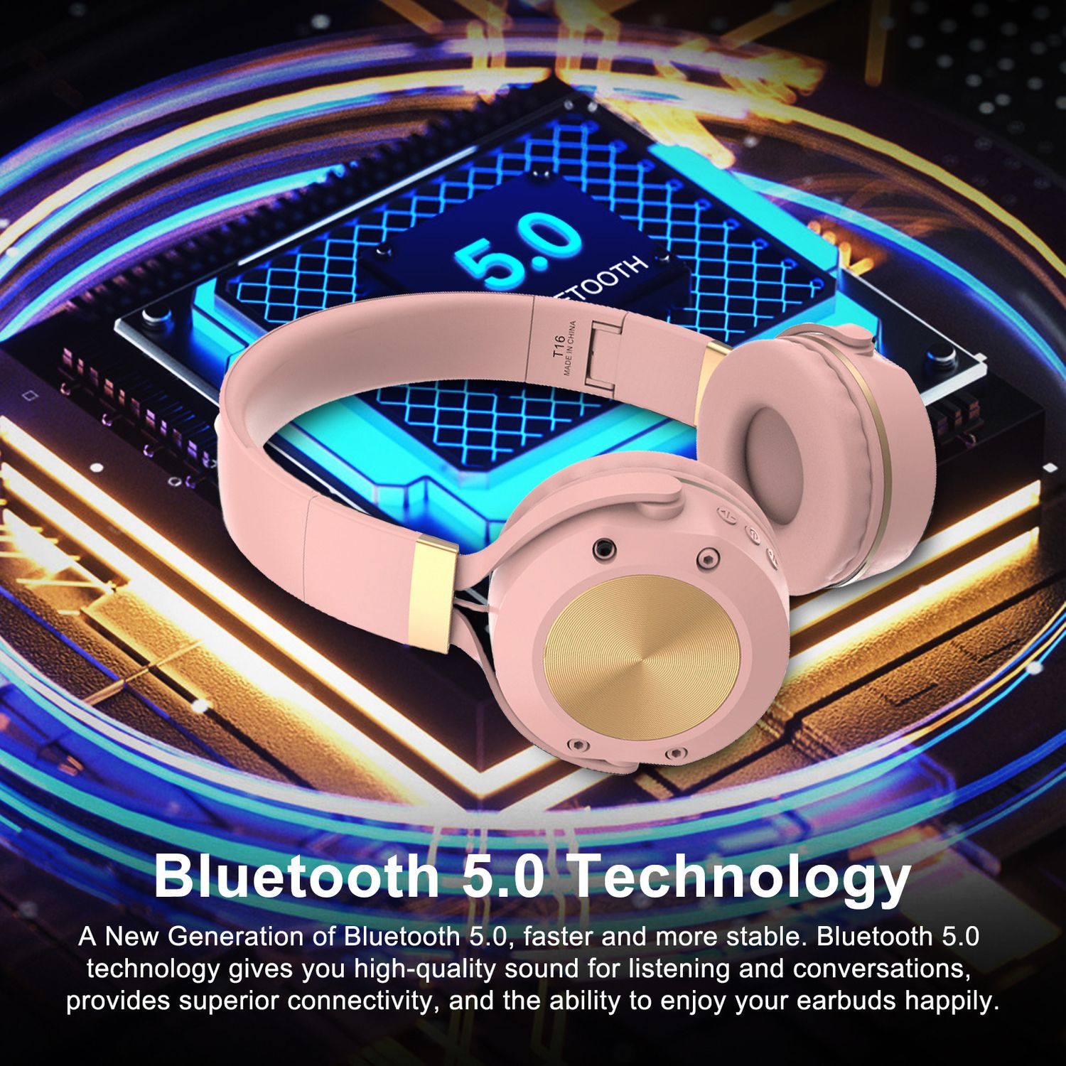 Casti wireless MRG M624, On Ear, Cu bluetooth, Roz fotografia produsului View 3 L