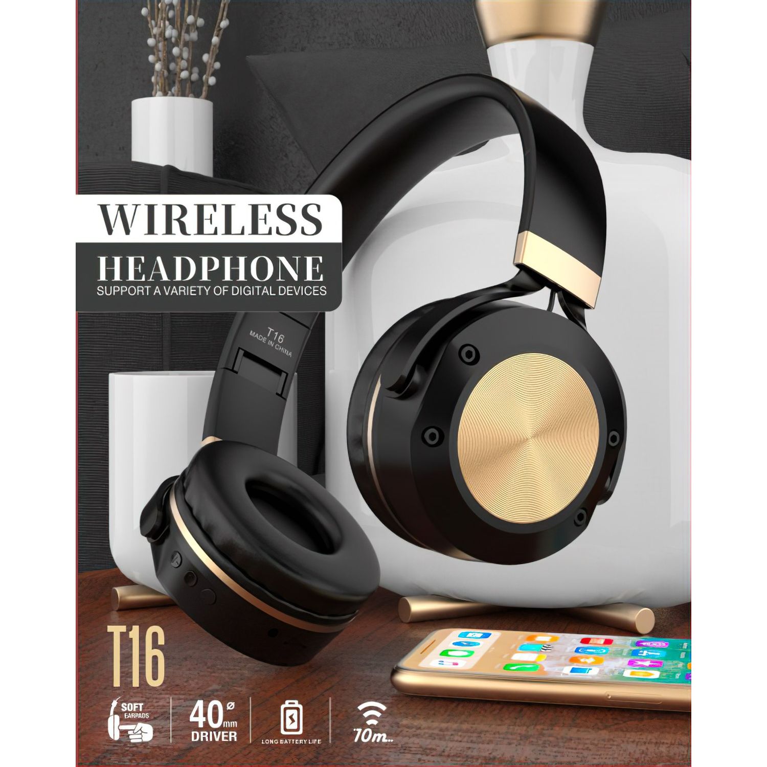 Casti wireless MRG M624, On Ear, Cu bluetooth, Negru fotografia produsului View 2 L