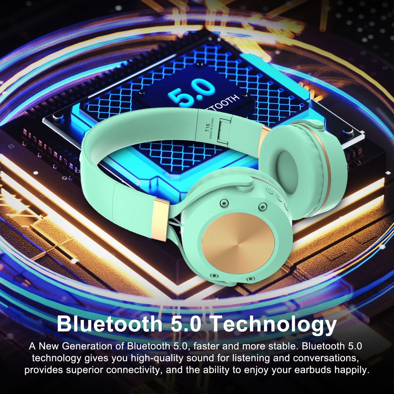 Casti wireless MRG M624, On Ear, Cu bluetooth, Turcoaz fotografia produsului View 3 L