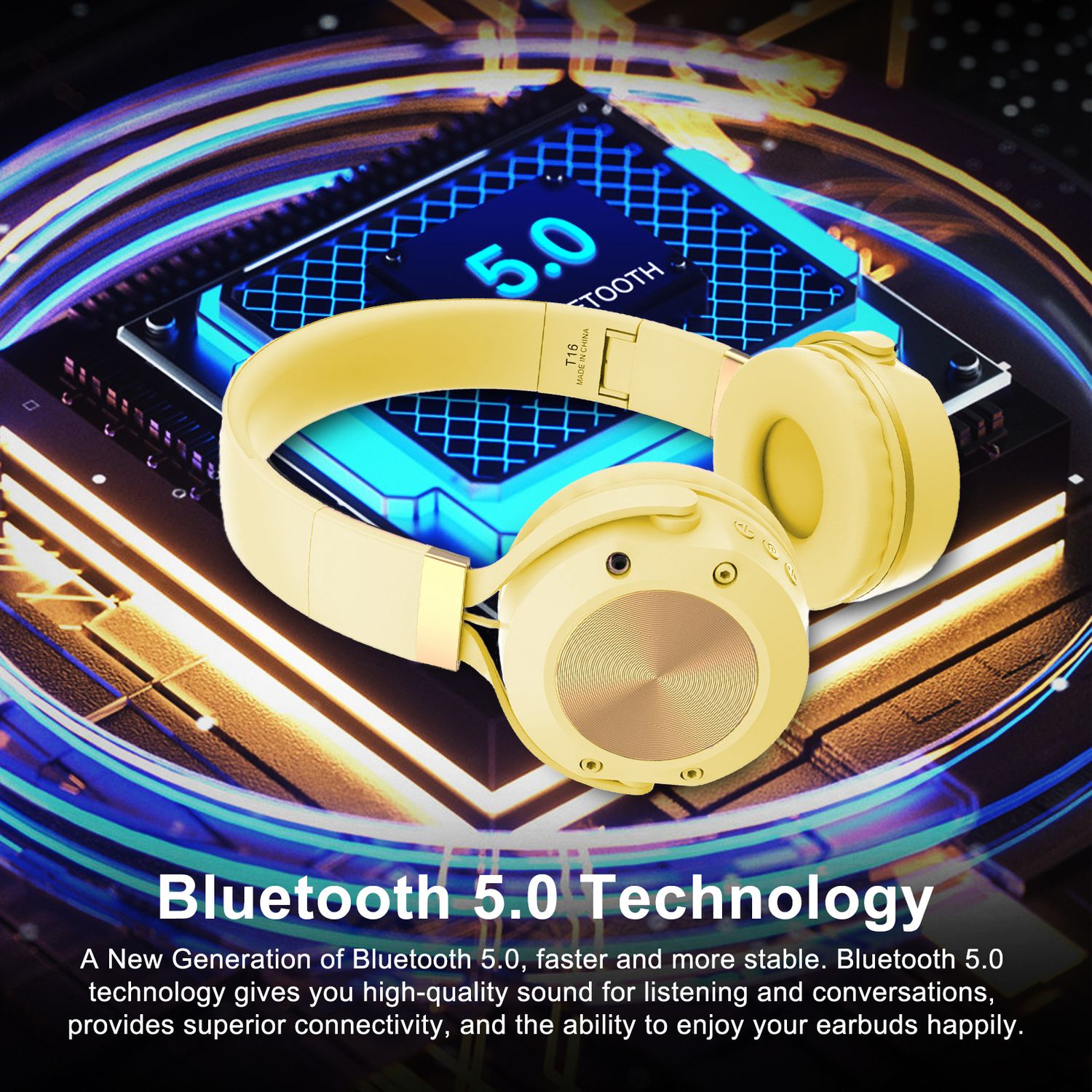 Casti wireless MRG M624, On Ear, Cu bluetooth, Galben fotografia produsului View 2 L