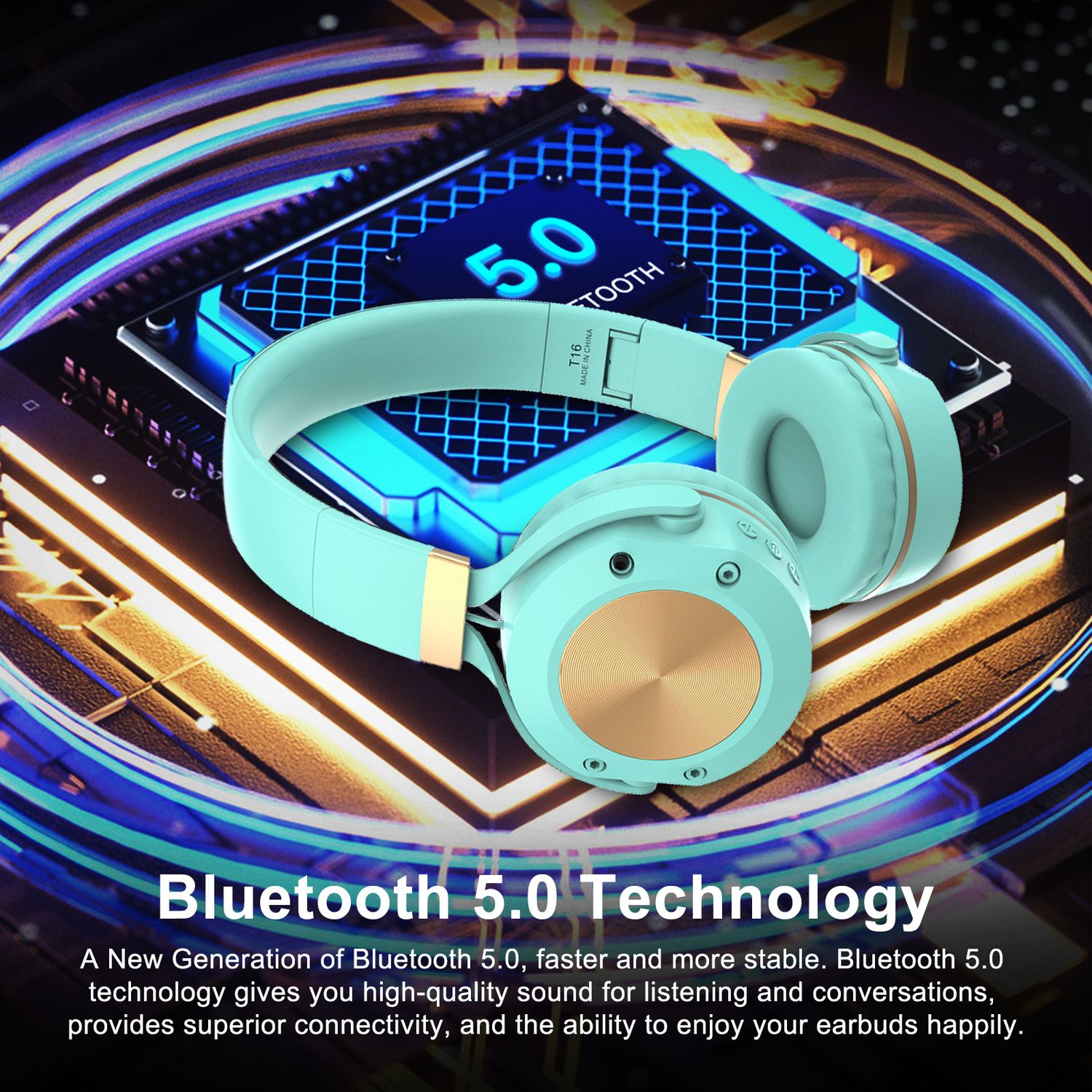 Casti wireless MRG M624, On Ear, Cu bluetooth, Albastru fotografia produsului View 3 L