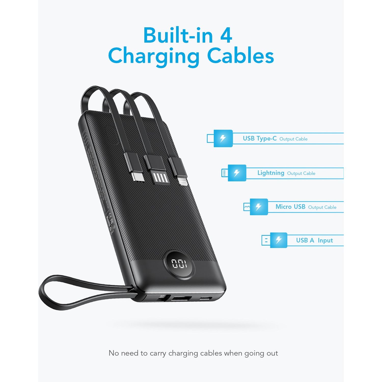 Power Bank Veger C10, 10000mAh, Display LED, Fast-Charge, Negru fotografia produsului View 3 L