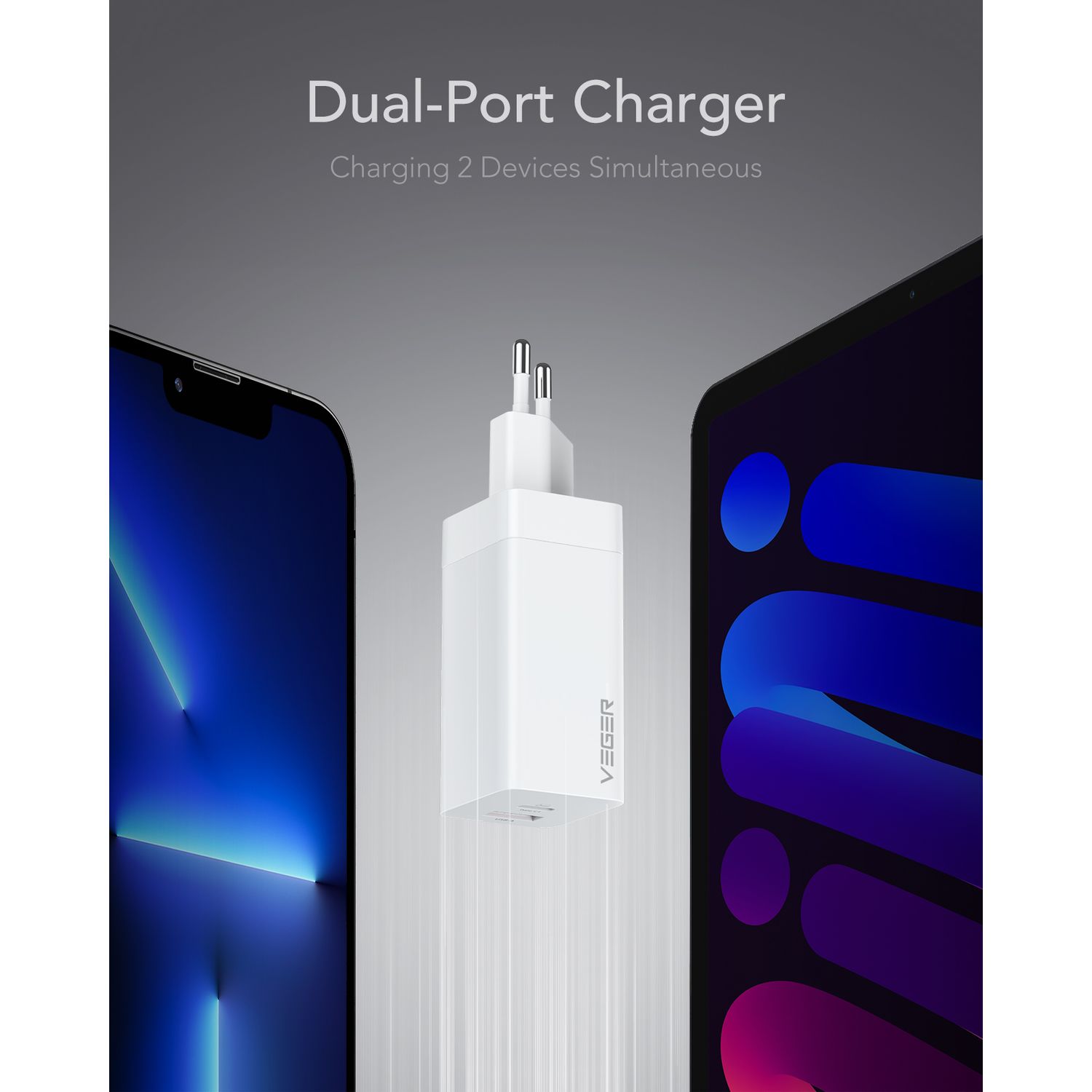 Incarcator laptop Veger CPD65E, 65W, Fast Charge, USB Type-C, Alb fotografia produsului View 3 L