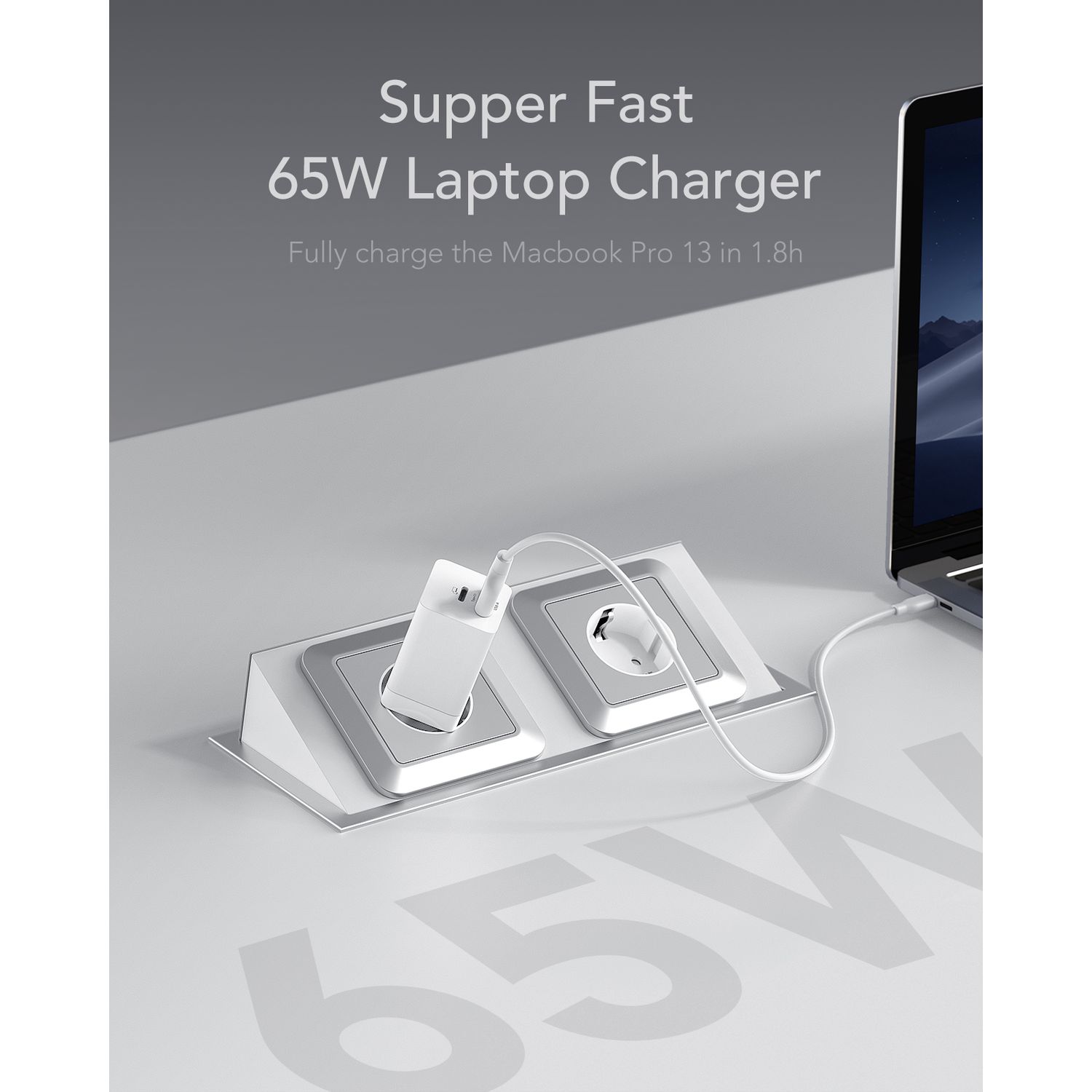 Incarcator laptop Veger CPD65E, 65W, Fast Charge, USB Type-C, Alb fotografia produsului View 7 L