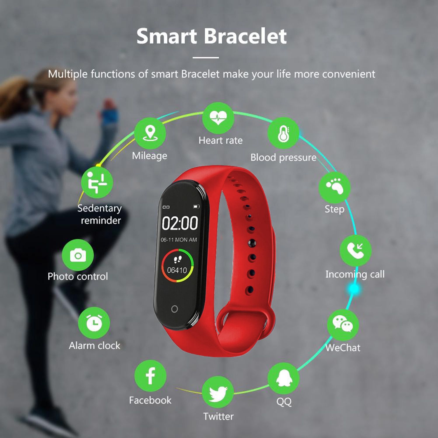 Bratara fitness MRG MM4, Inteligenta, Bluetooth, Rosu fotografia produsului View 4 L