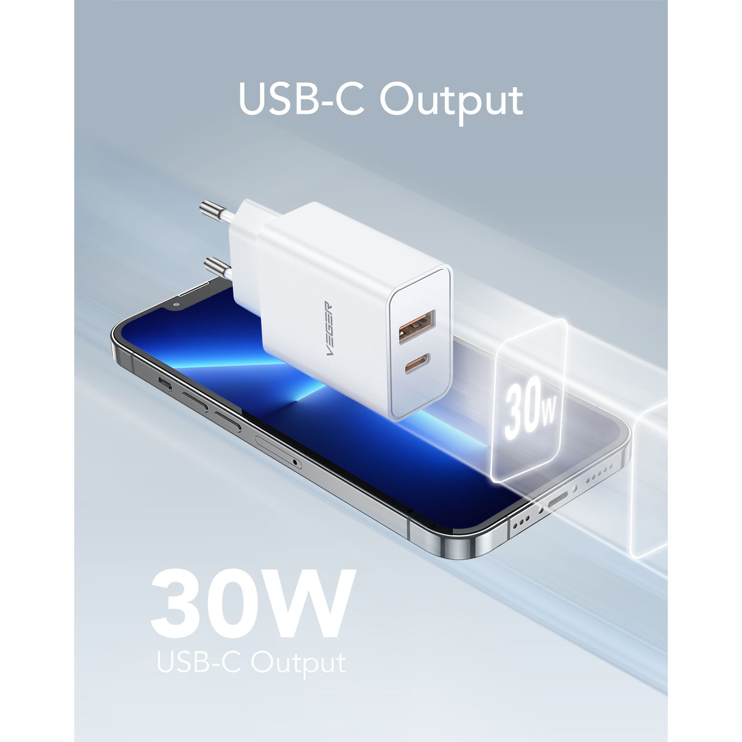 Incarcator Retea Veger VLS202U, USB-A, Type-C, Fast Charge, Alb fotografia produsului View 2 L