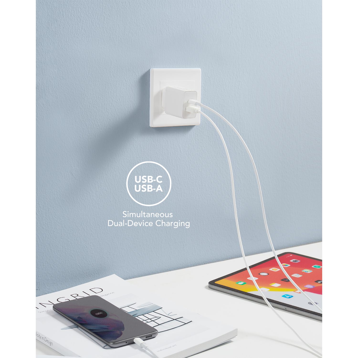 Incarcator Retea Veger VLS202U, USB-A, Type-C, Fast Charge, Alb fotografia produsului View 3 L