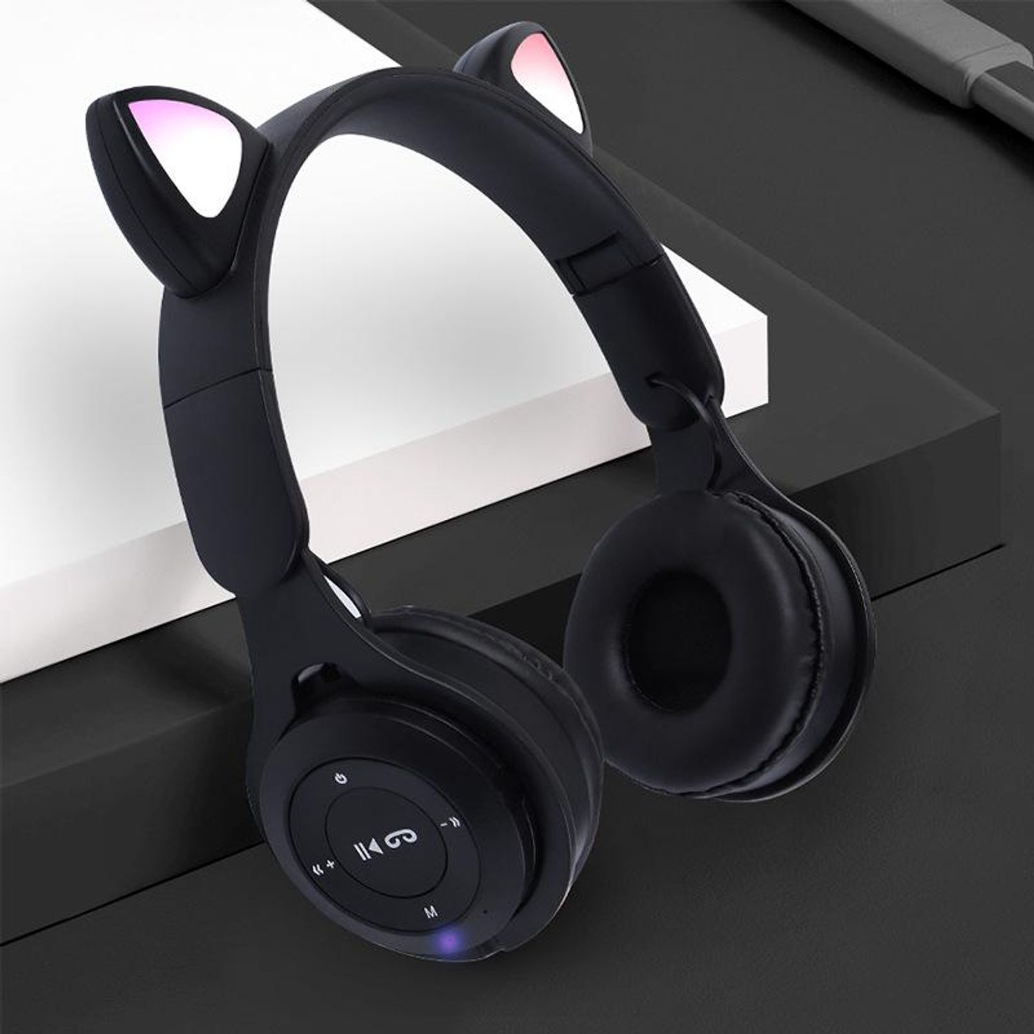 Casti On Ear MRG MY08CAT, Bluetooth, Tip pisica, Negru fotografia produsului View 2 L