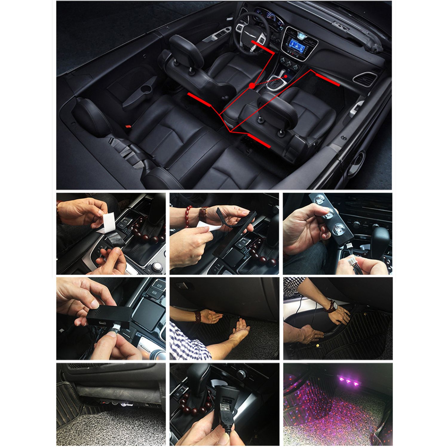 Set Lumina Ambientala Auto MRG MA12, Led, Senzor, RGB fotografia produsului View 3 L