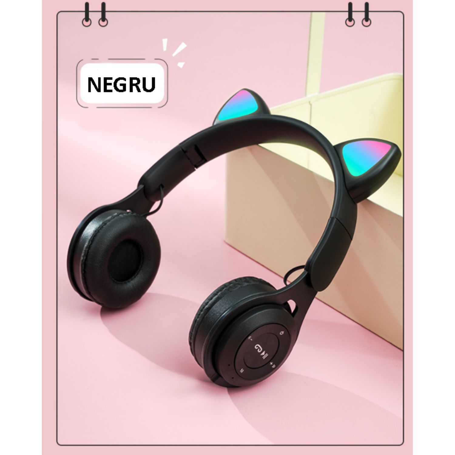 Casti On Ear MRG MY08CAT, Bluetooth, Tip pisica, Negru fotografia produsului View 3 L