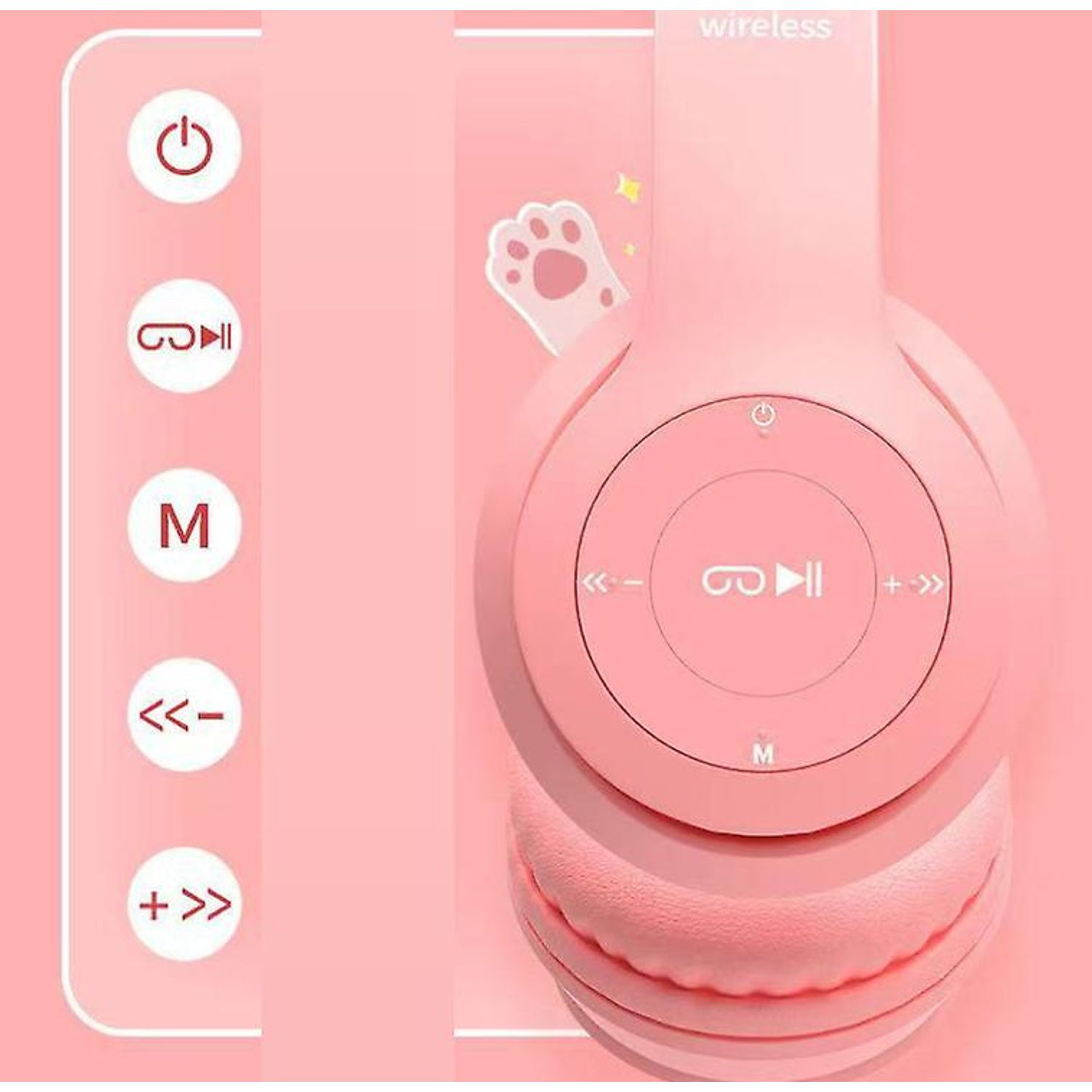 Casti On Ear MRG MY08CAT, Bluetooth, Tip pisica, Roz fotografia produsului View 3 L