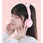 Casti On Ear MRG MY08CAT, Bluetooth, Tip pisica, Roz fotografia produsului View 5 S