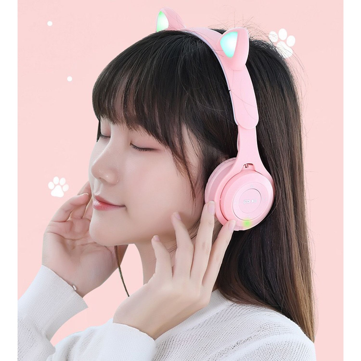 Casti On Ear MRG MY08CAT, Bluetooth, Tip pisica, Roz fotografia produsului View 5 L