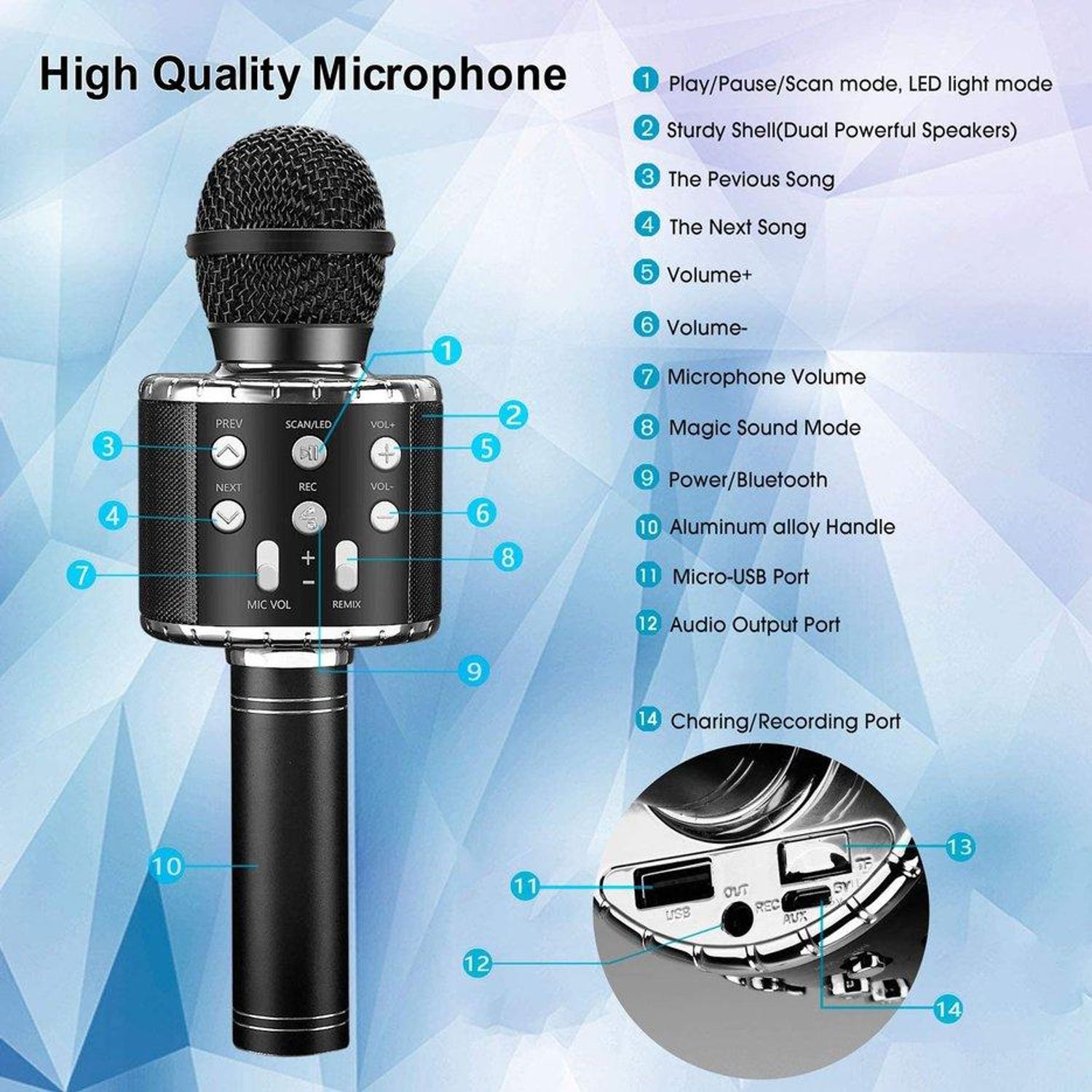 Microfon Karaoke MRG MWS858, Bluetooth, Reincarcabil, Negru fotografia produsului View 4 L