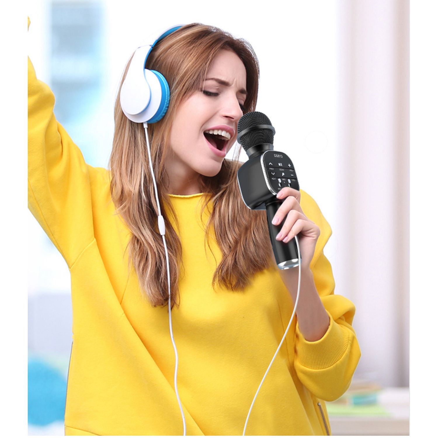 Microfon Karaoke MRG MDS813, Bluetooth, Reincarcabil, Negru fotografia produsului View 3 L
