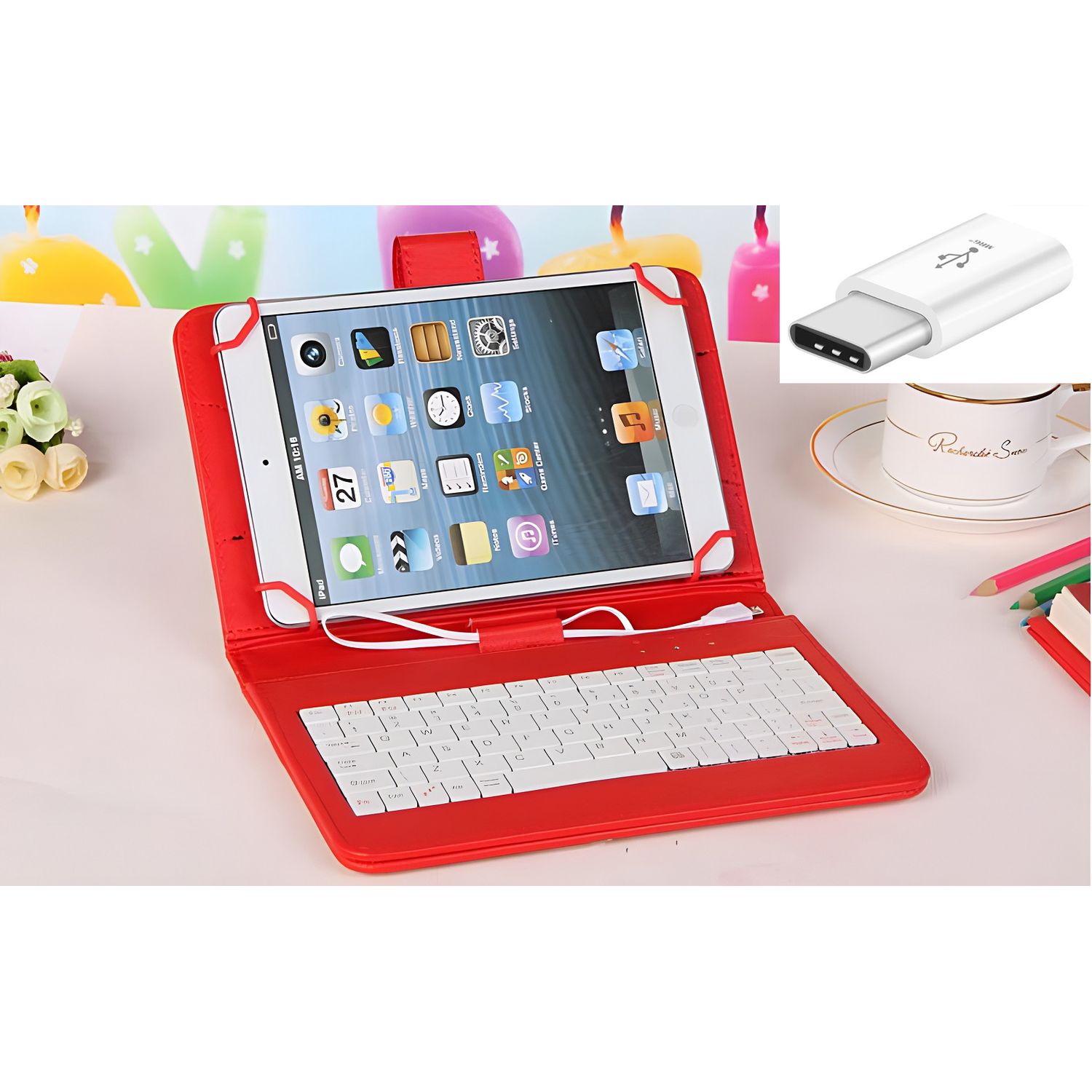 Husa Tastatura MRG M786, 9 Inch, TypeC, Rosu fotografia produsului View 2 L