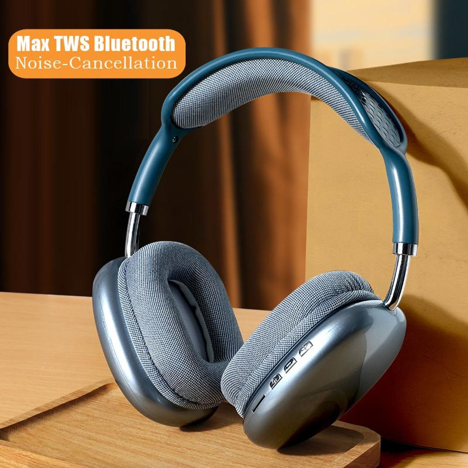 Casti On Ear MRG MP9 Plus, Bluetooth, MicroSD, Radio, Albastru fotografia produsului View 5 L