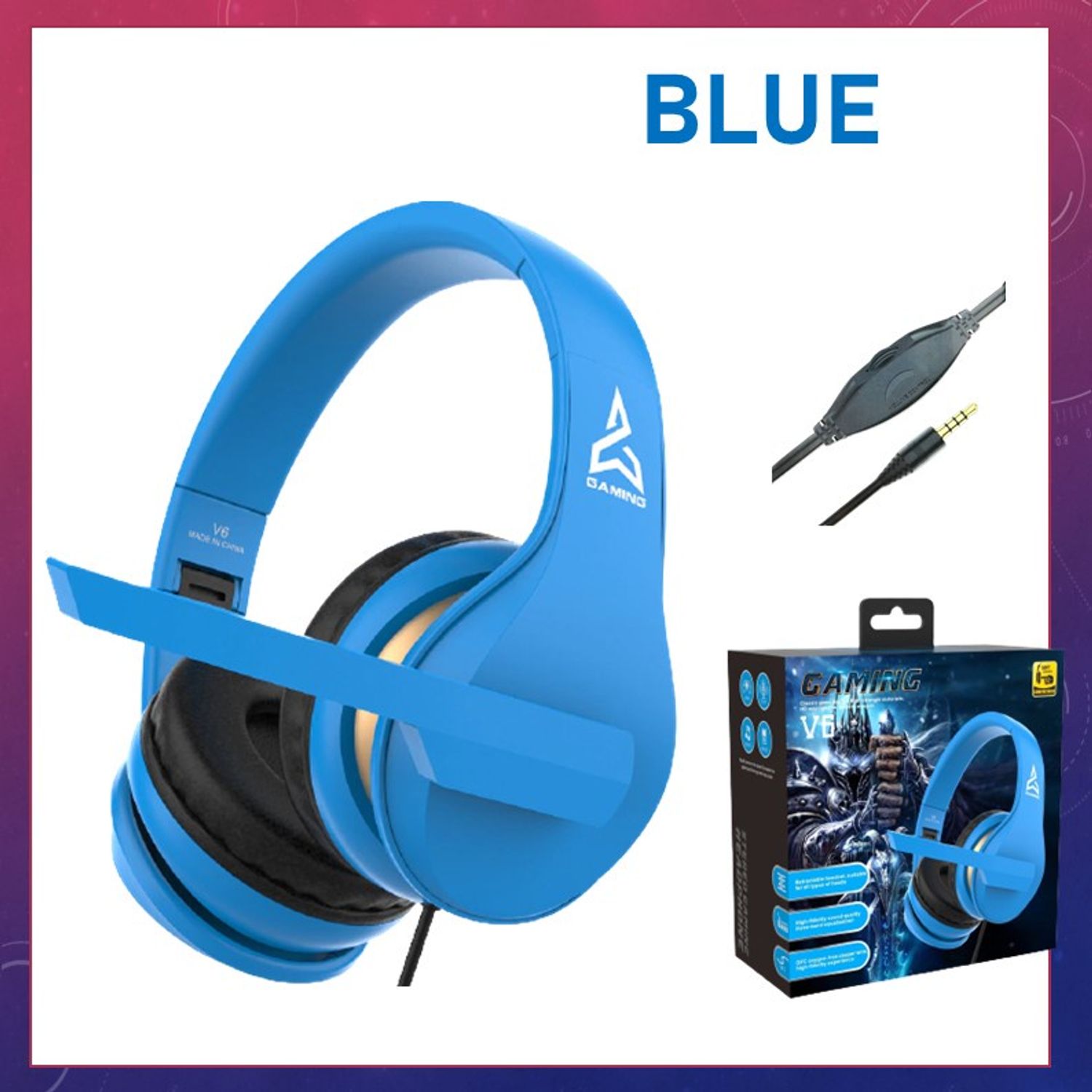 Casti Over Ear Gaming MRG MV6, cu Jack, Microfon, Albastru, fotografia produsului View 3 L