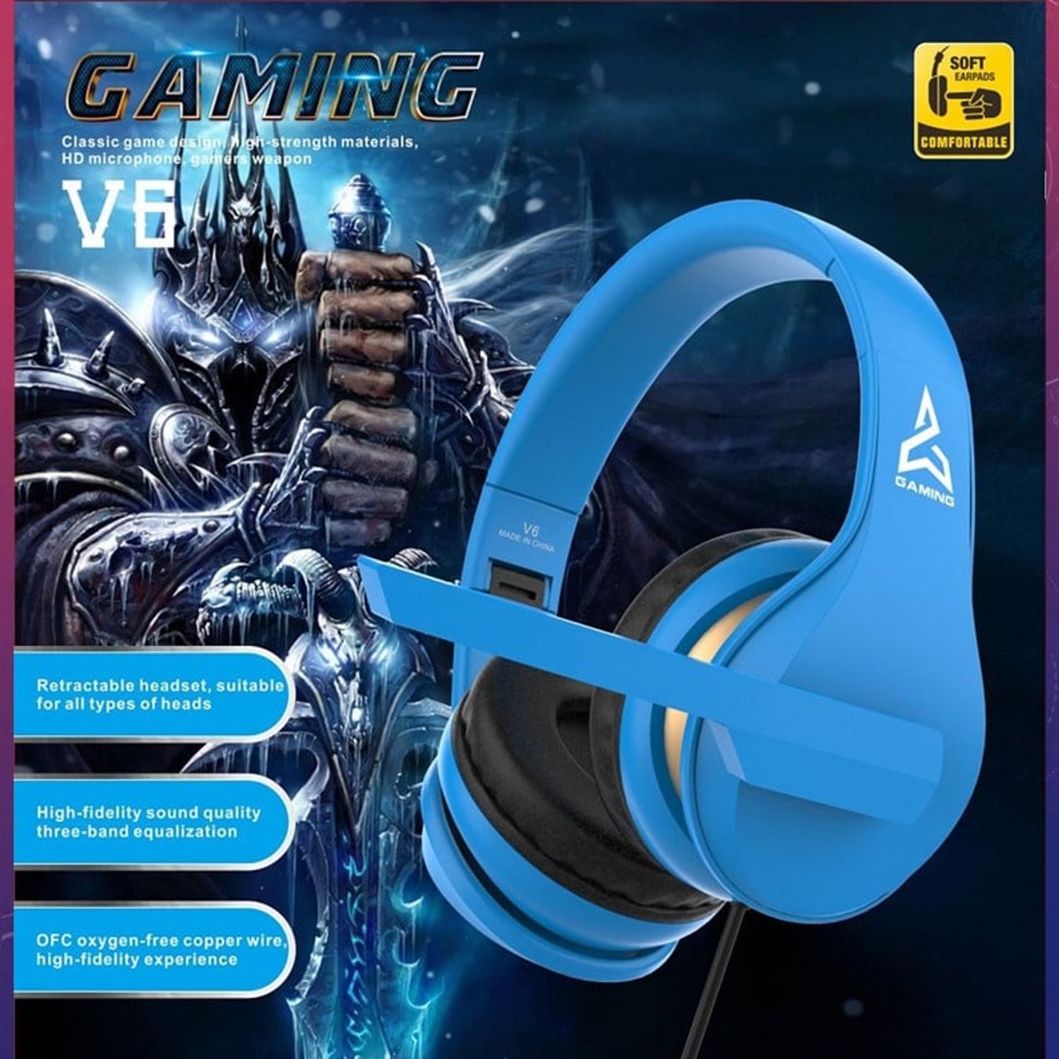 Casti Over Ear Gaming MRG MV6, cu Jack, Microfon, Albastru, fotografia produsului View 4 L
