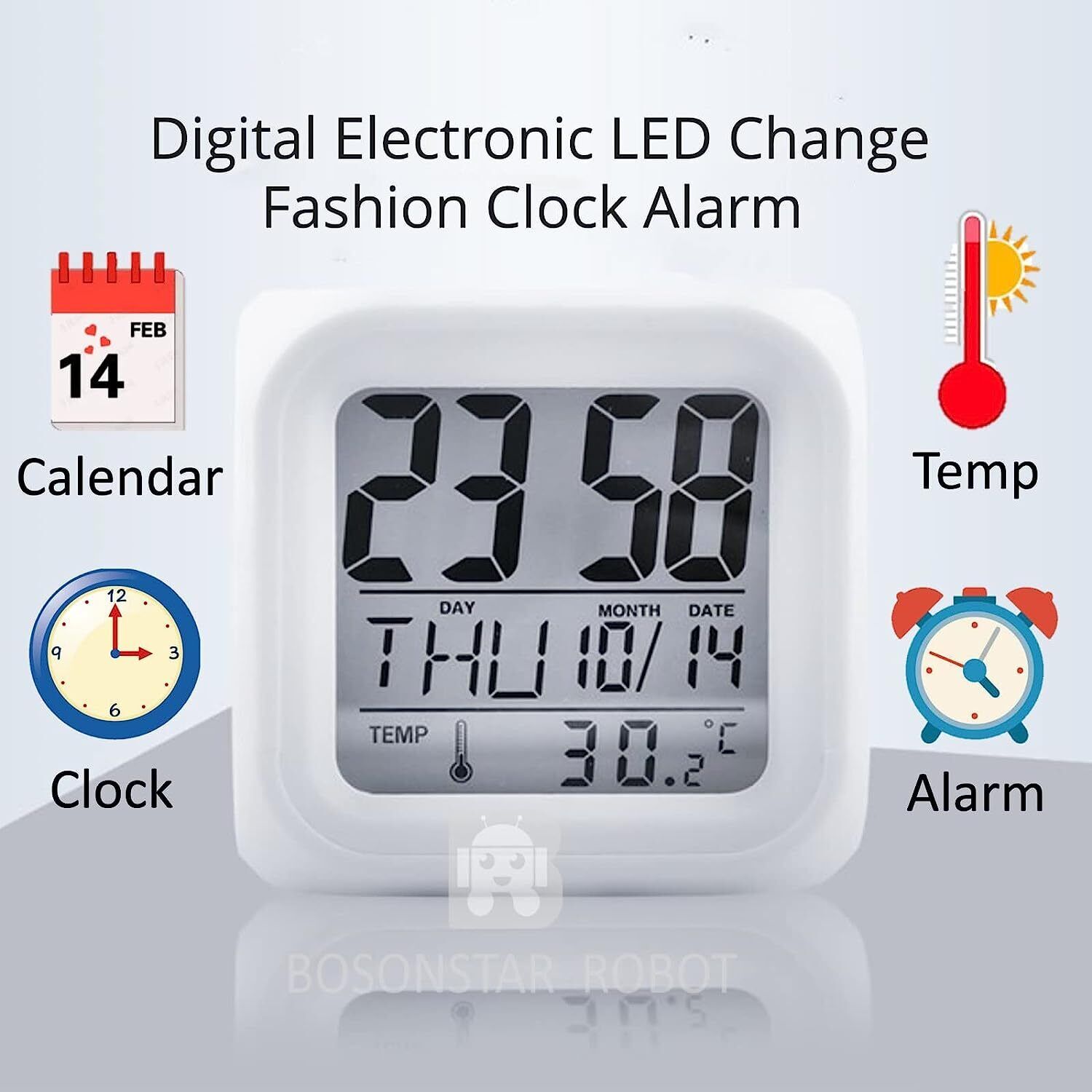 Ceas cu Termometru MRG M877 , LCD , 7 Lumini LED, Alb fotografia produsului View 6 L
