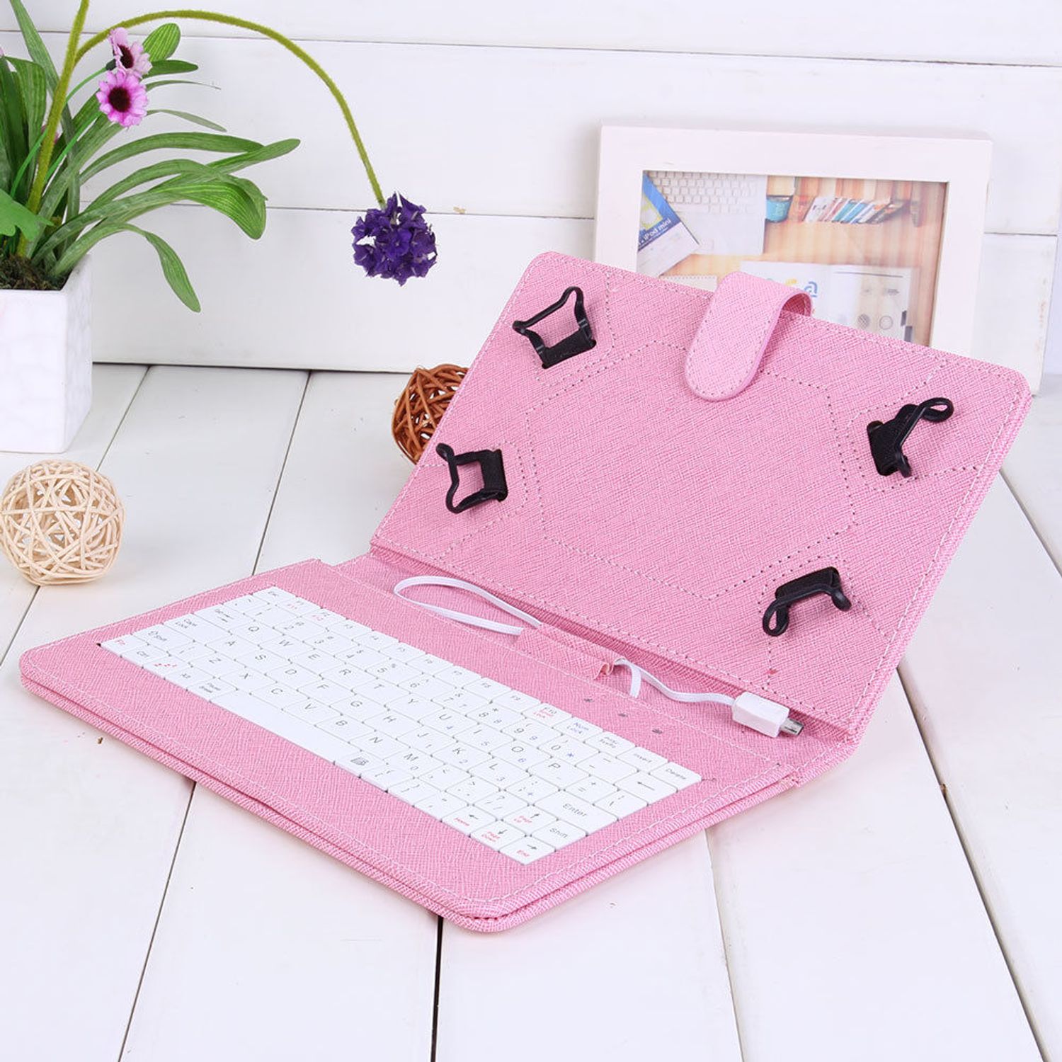 Husa Tableta 8 Inch Cu Tastatura Micro Usb Model X , Roz fotografia produsului View 3 L