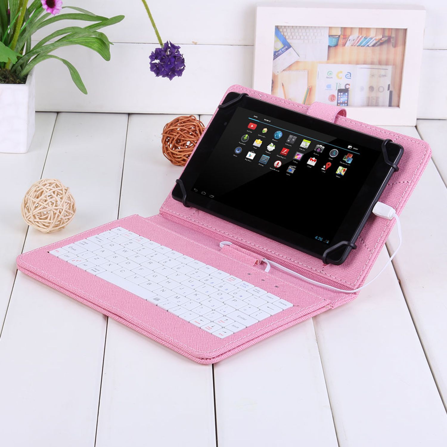 Husa Tableta 8 Inch Cu Tastatura Micro Usb Model X , Roz fotografia produsului View 4 L