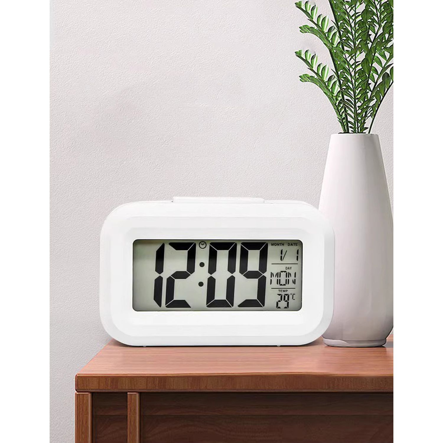 Ceas cu Termometru MRG M899, LCD ,Cu Lumina Noapte, Alb fotografia produsului View 2 L