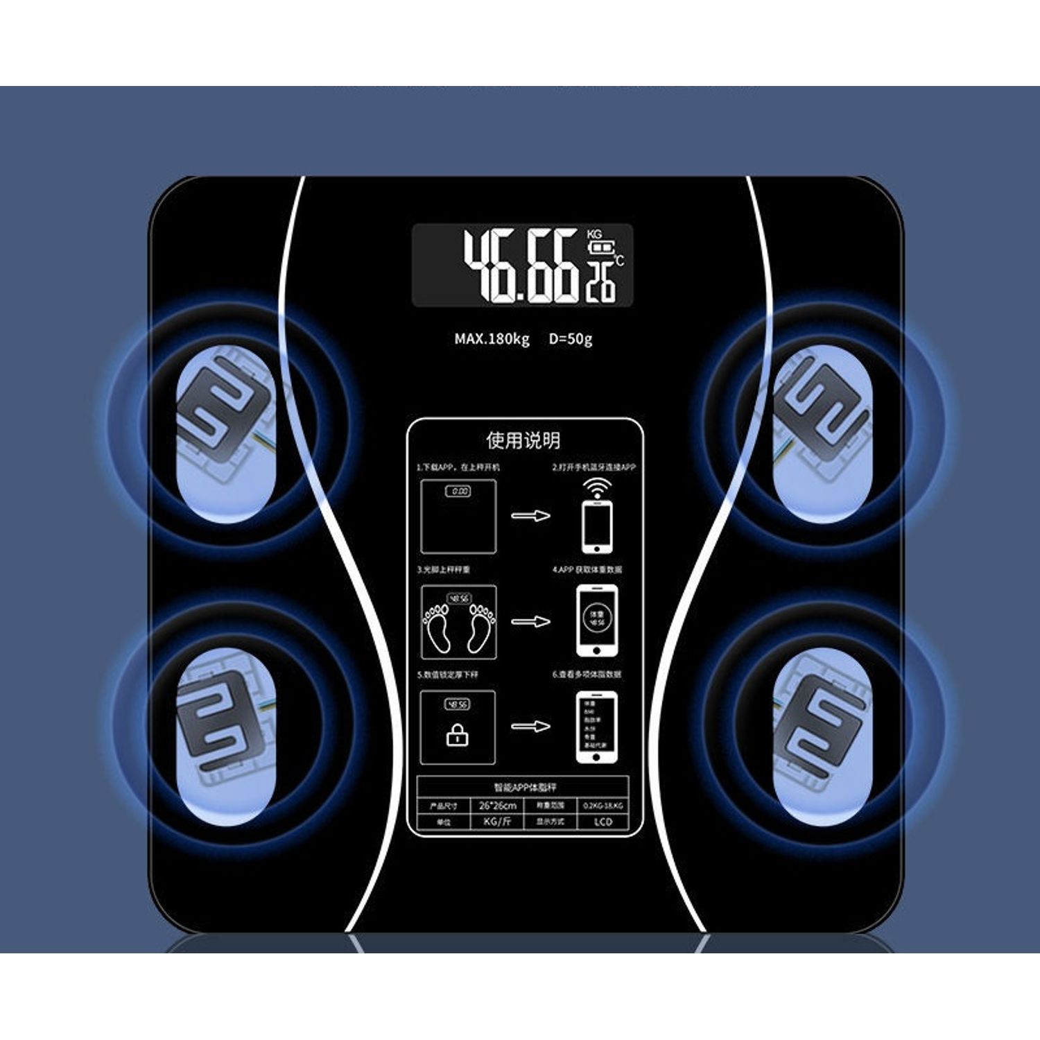 Cantar Corporal Smart MRG M8501, Bluetooth Intligent App, Electronic, Negru fotografia produsului View 4 L