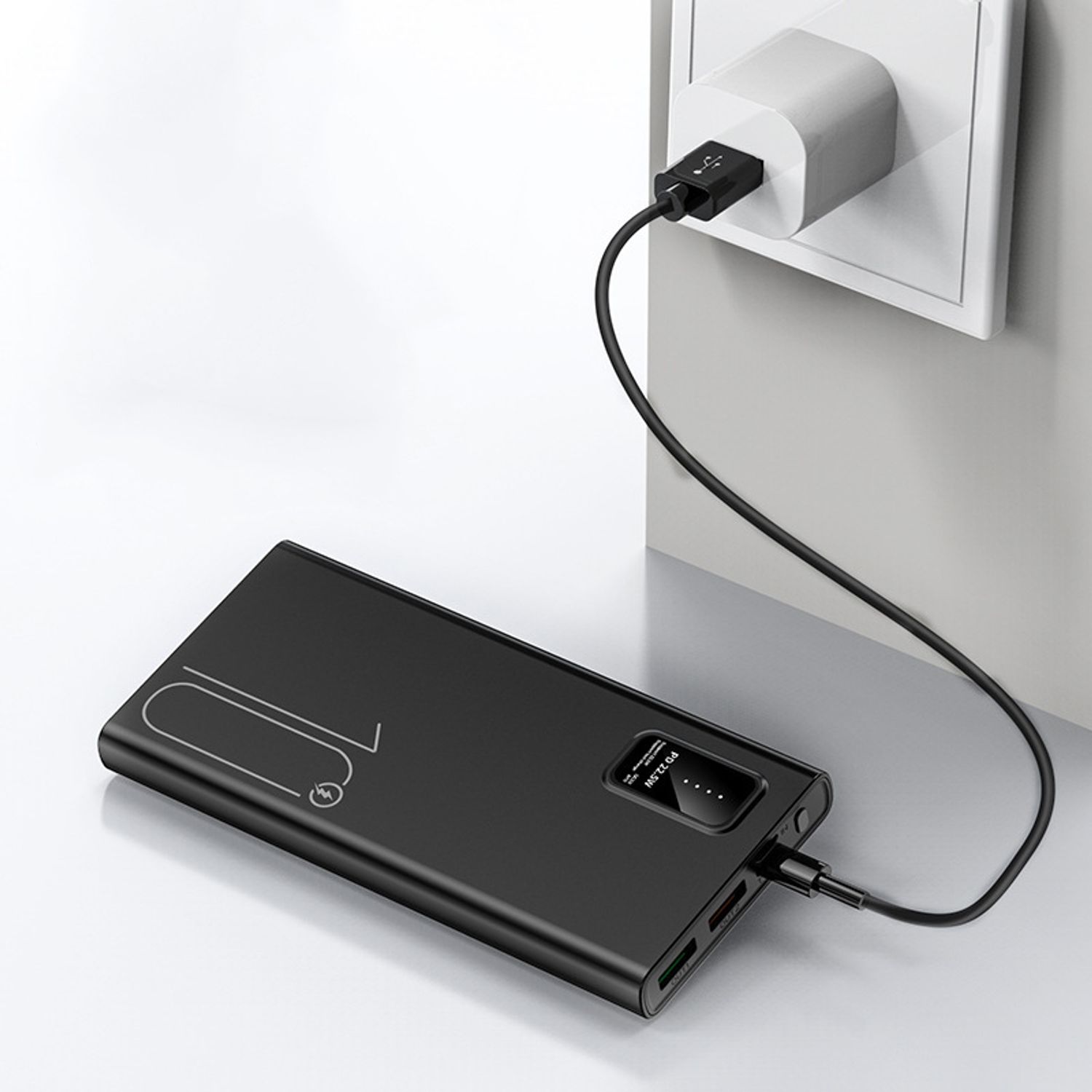 Acumulator Extern Slim MRG MTBF09 , 10.000mAh, 37Wh, USB-C, 2x USB, LCD, Negru fotografia produsului View 5 L