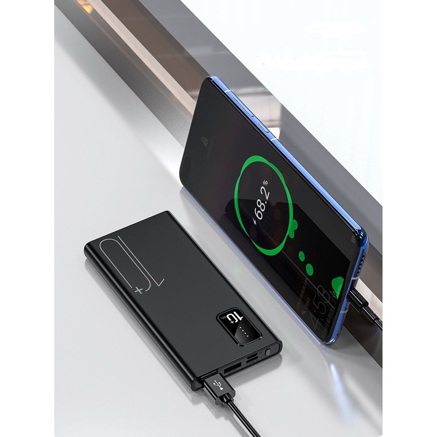 Acumulator Extern Slim MRG MTBF09 , 10.000mAh, 37Wh, USB-C, 2x USB, LCD, Negru fotografia produsului View 6 L