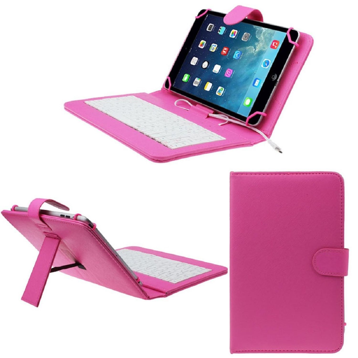 Husa Tableta 7 Inch Cu Tastatura Micro Usb Model X , Roz Aprins fotografia produsului