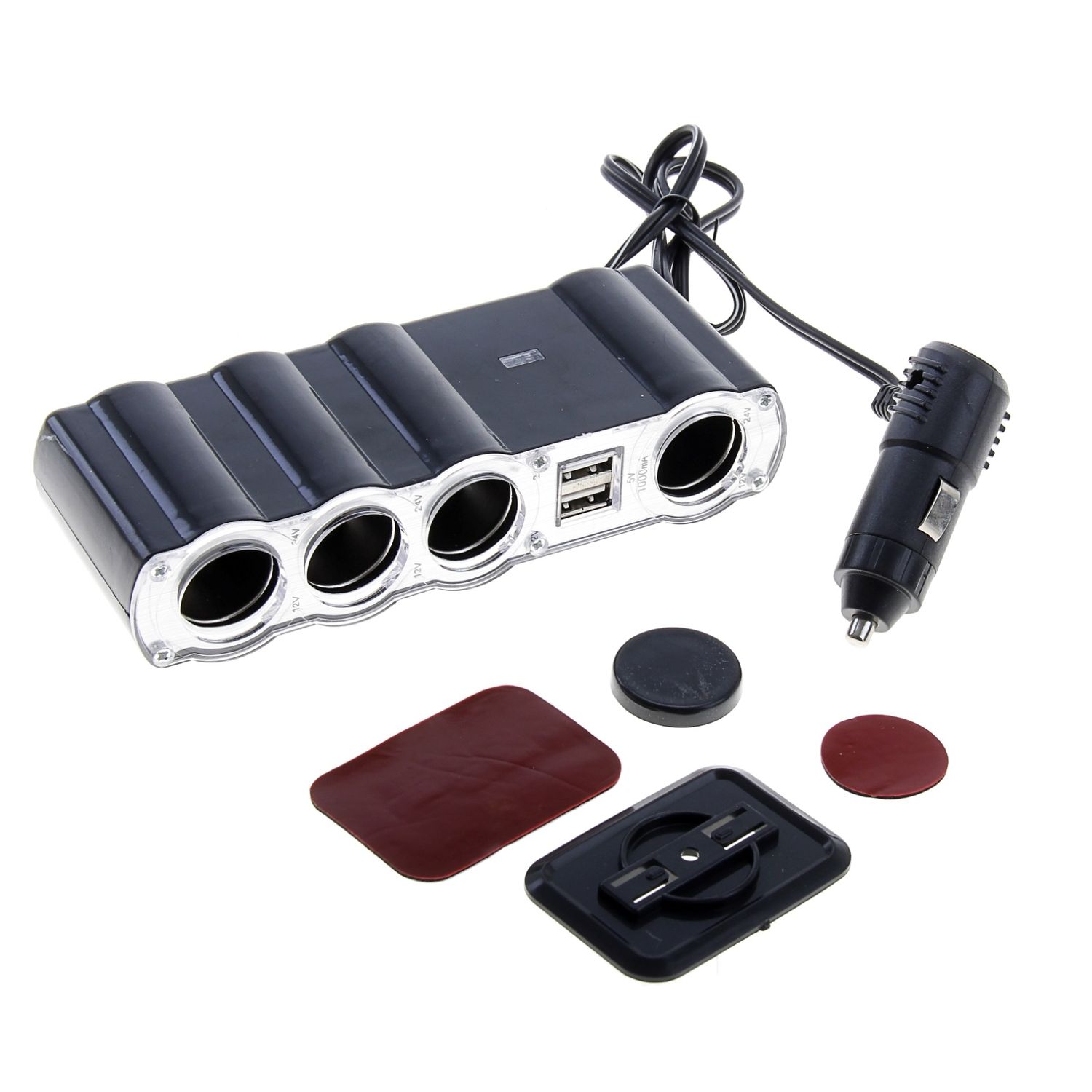 Priza Bricheta auto 4 prize cu USB, cu cablu Priza auto si 2x USB fotografia produsului