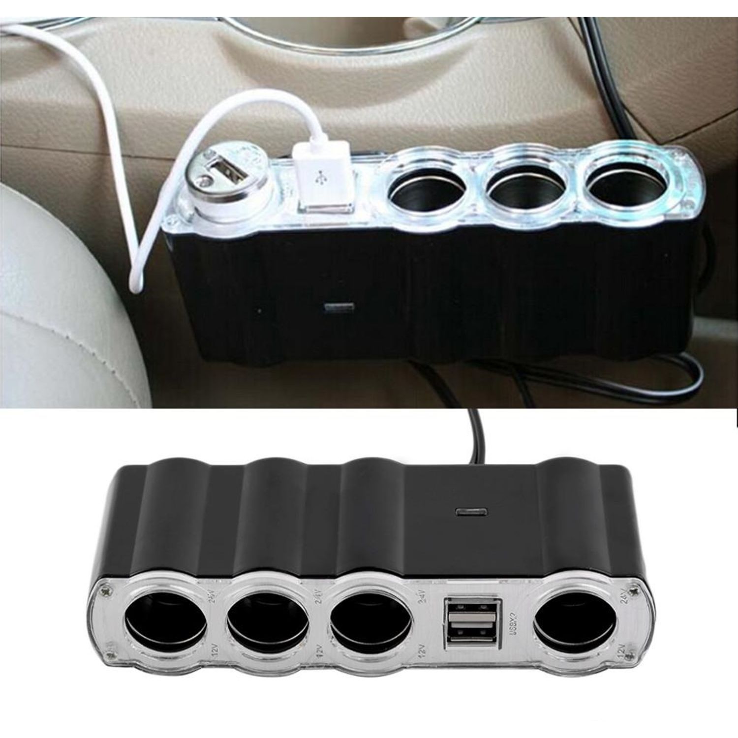 Priza Bricheta auto 4 prize cu USB, cu cablu Priza auto si 2x USB fotografia produsului View 7 L