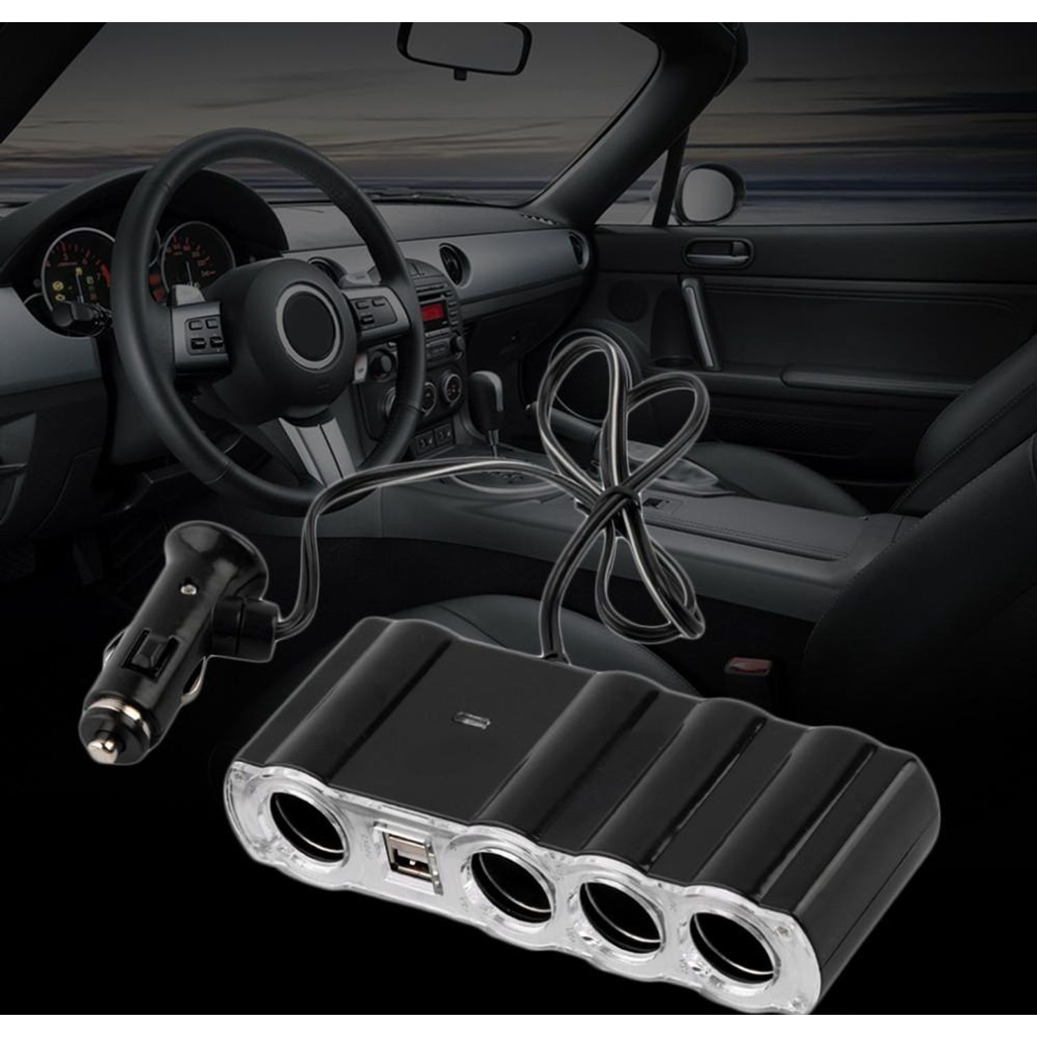 Priza Bricheta auto 4 prize cu USB, cu cablu Priza auto si 2x USB fotografia produsului View 6 L