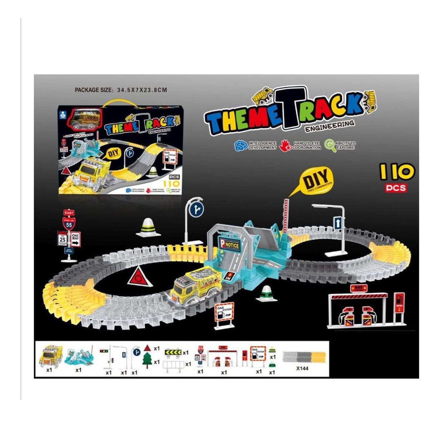 Set de joaca Pista cu tunel si camioneta, 110 piese fotografia produsului