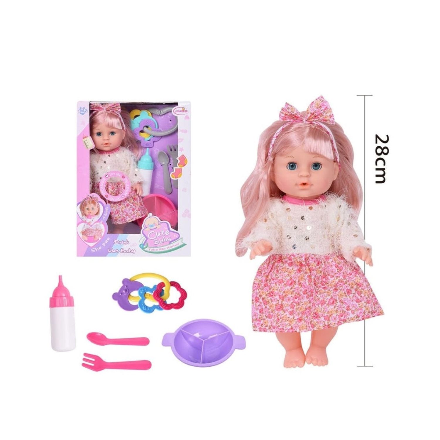 Papusa Bebelus cu Functi Realiste LunaBebe Drink Wet Baby, 28 cm fotografia produsului