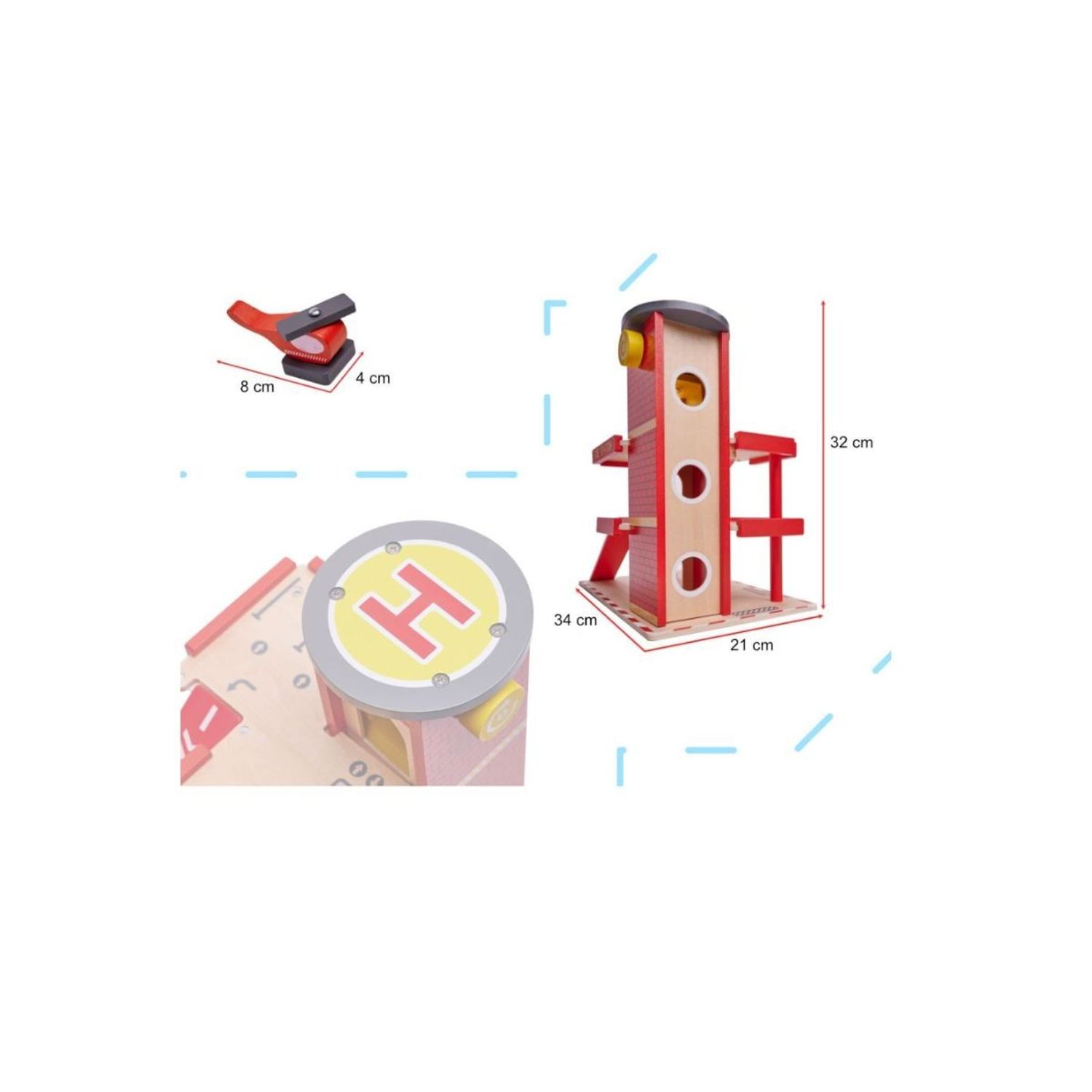 Garaj de pompieri cu parcare din lemn, LIULO, 34 x 21 x 32cm fotografia produsului View 2 L