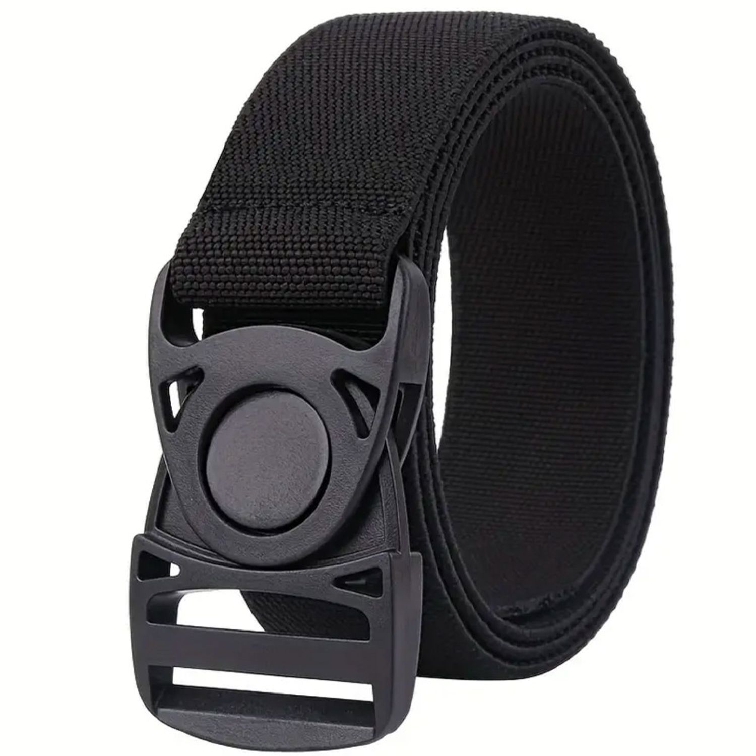 Curea elastica Pufo Traveler pentru barbati 3.8 x 125 cm, catarama plastic, negru fotografia produsului