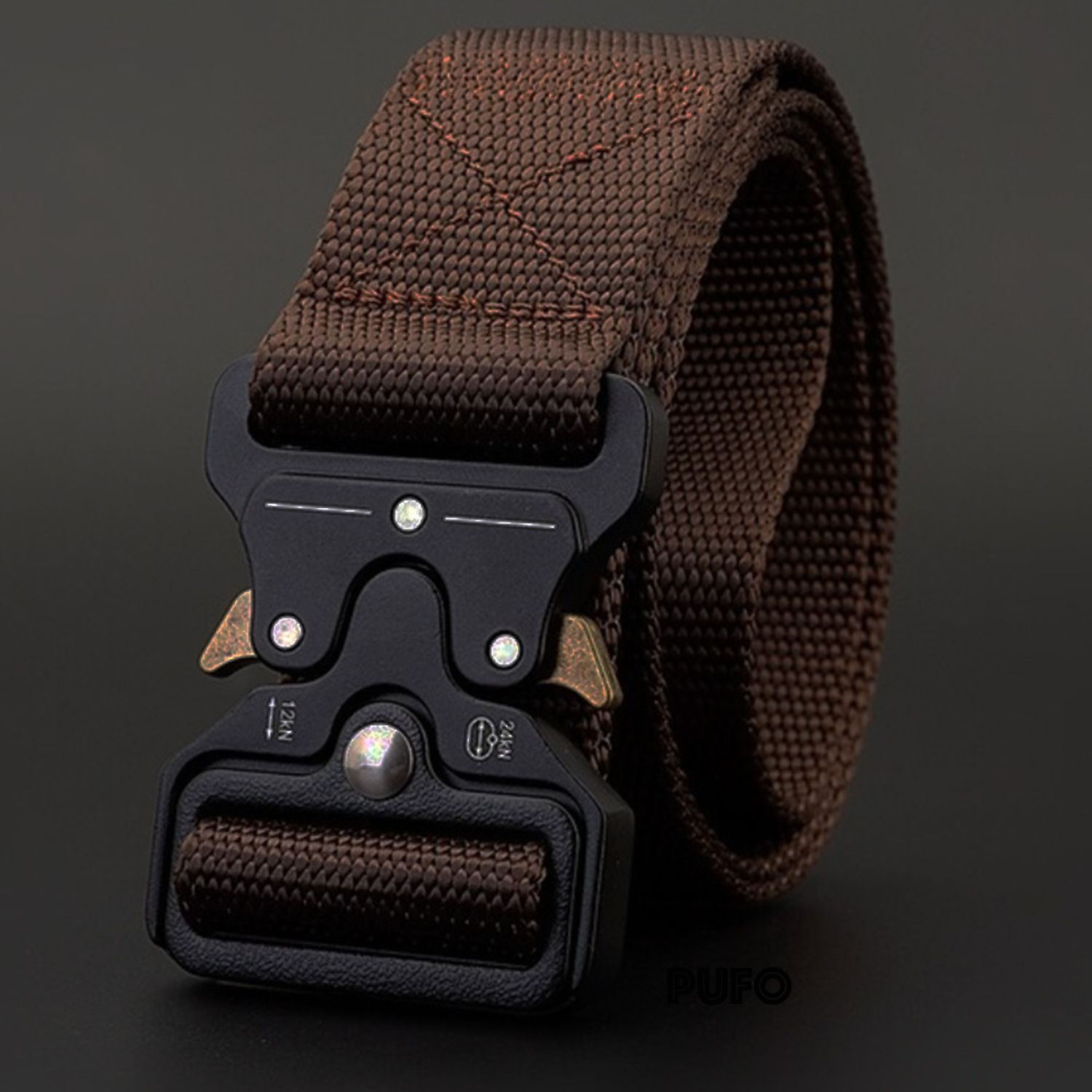 Curea centura Pufo Tactical Combat pentru barbati 3.8 x 123 cm, rezistent, maro fotografia produsului View 5 L