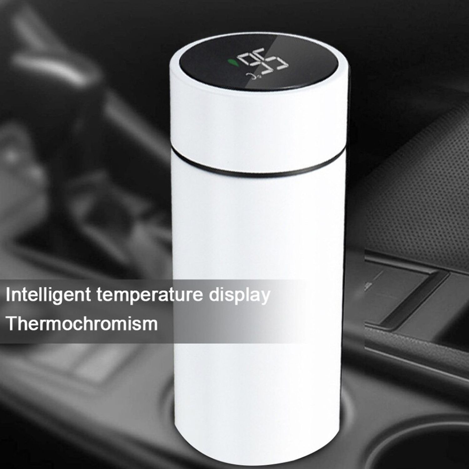 Sticla termos LED cu indicator de temperatura, inox, 500 ml, alb fotografia produsului View 3 L