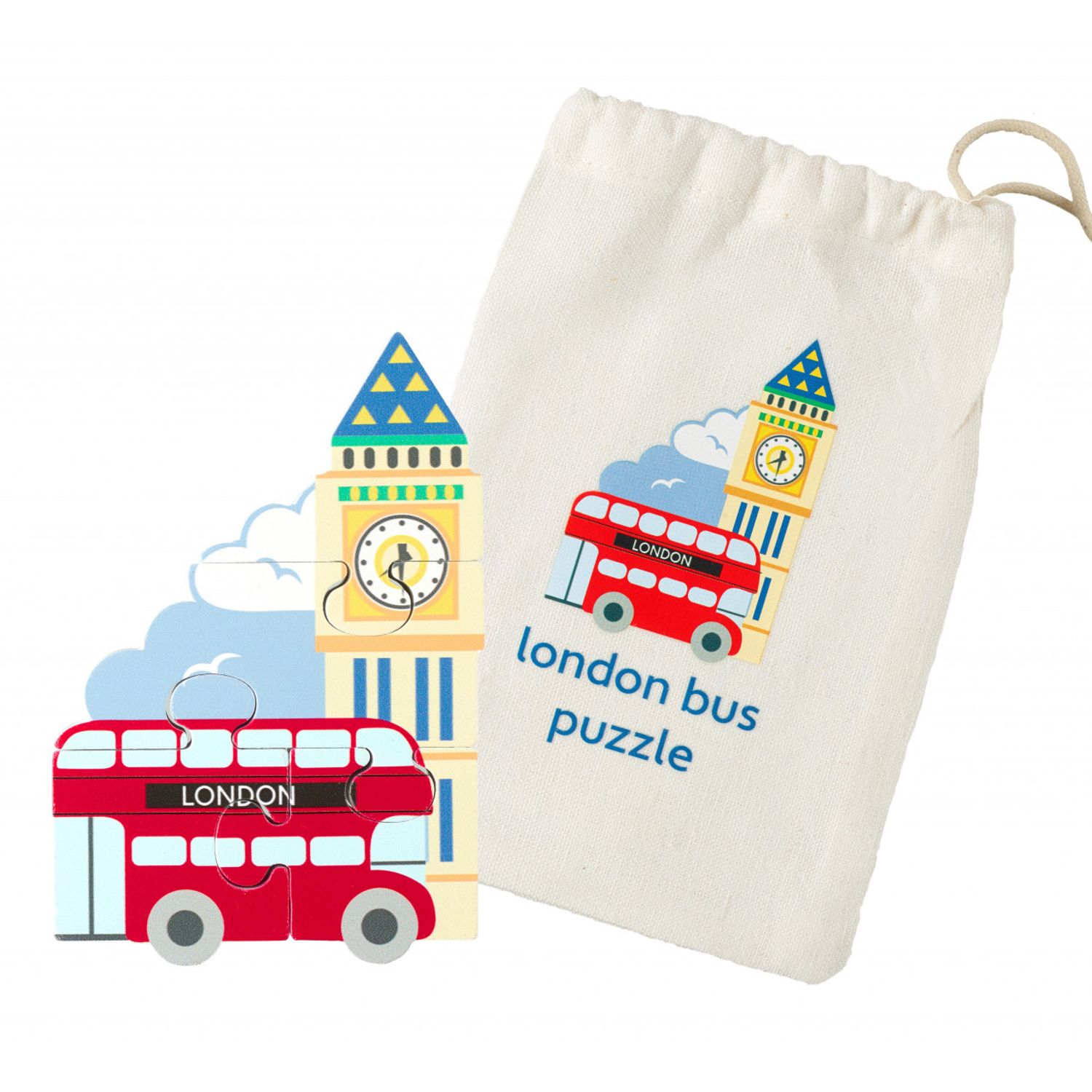 Mini puzzle din lemn autobuzul londonez, Orange Tree Toys fotografia produsului View 3 L