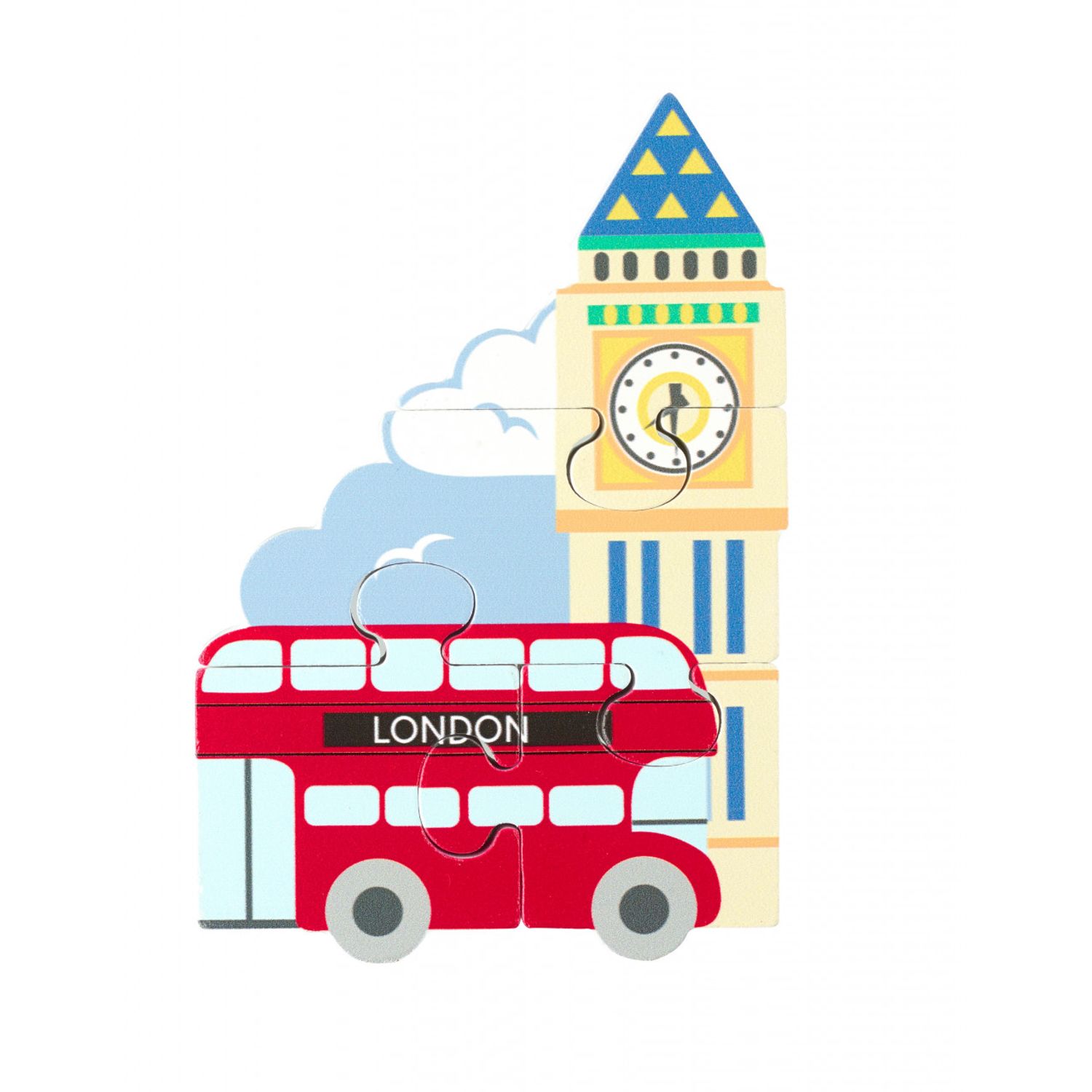 Mini puzzle din lemn autobuzul londonez, Orange Tree Toys fotografia produsului